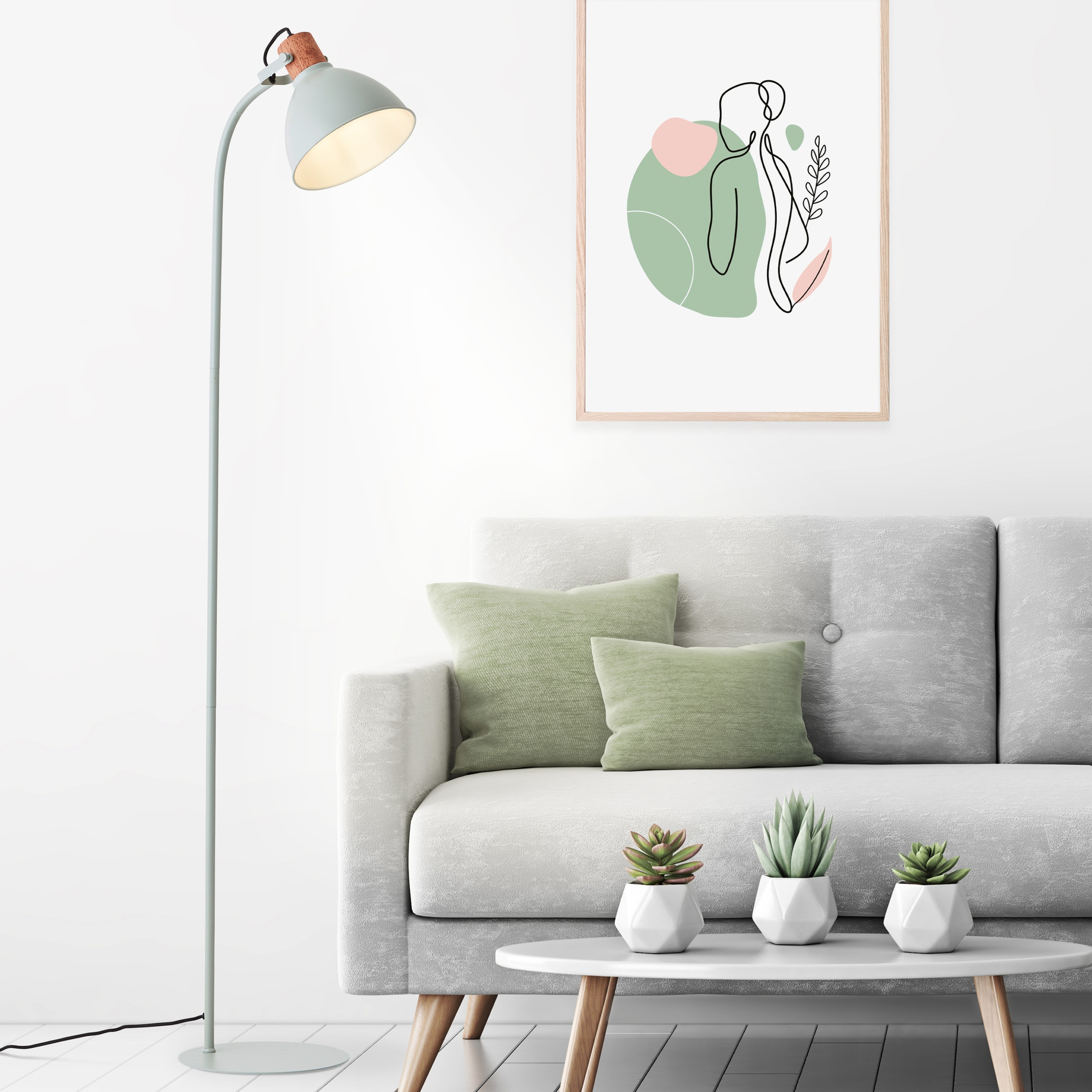 Brilliant Stehlampe »Erena«, 1 flammig-flammig, Höhe 150 cm, E27, Metall/Holz, hellgrün