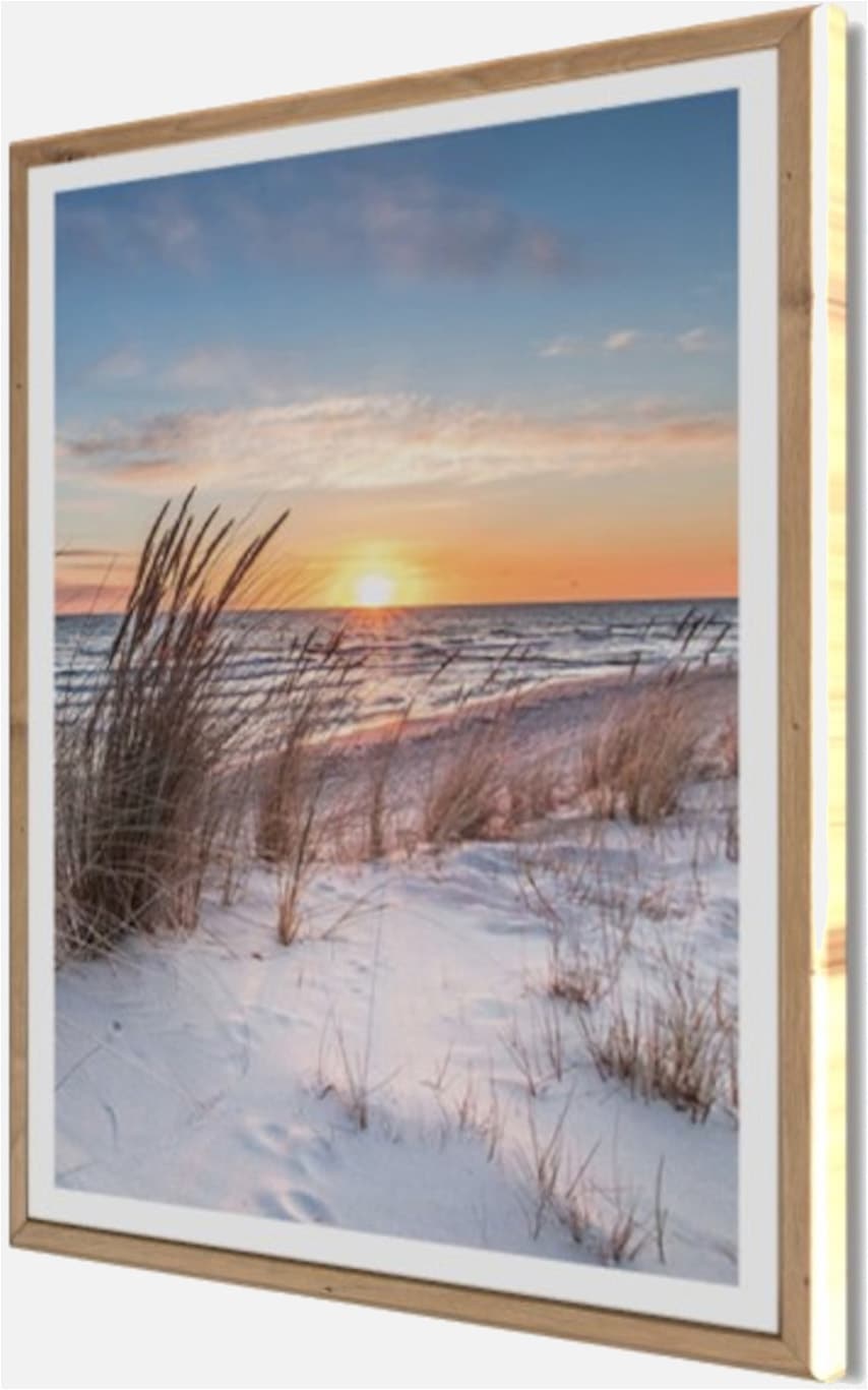 Bönninghoff Bild mit Rahmen »Wandbild gerahmt SONNENUNTERGANG 40x50 cm – Natur Wanddeko modern« Düne | Gräser | Küste | Landschaft | Meer | Natur | Sonnenaufgang & -untergang | Strand 1 Stk. tlg. mit dekorativem Rahmen