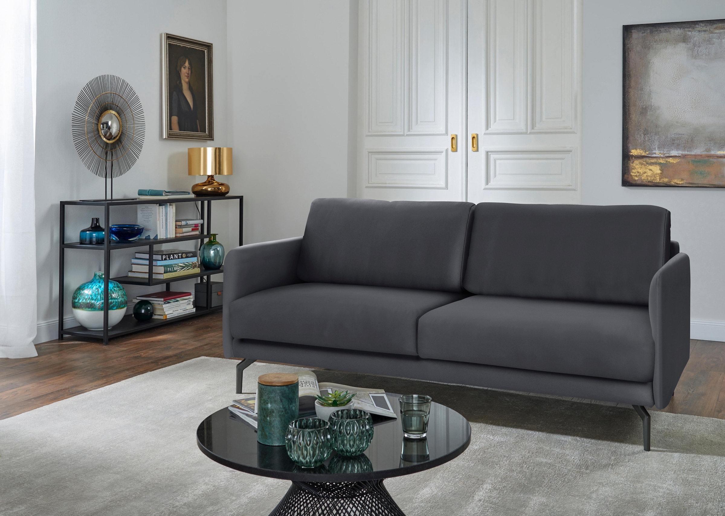 Creation BY ROLF BENZ 3-Sitzer »CR.450, Designsofa, edles Sofa, Loungesofa, Ledersofa, klares Design«, Armlehne sehr schmal, Breite 190 cm, Alugussfuß Umbragrau