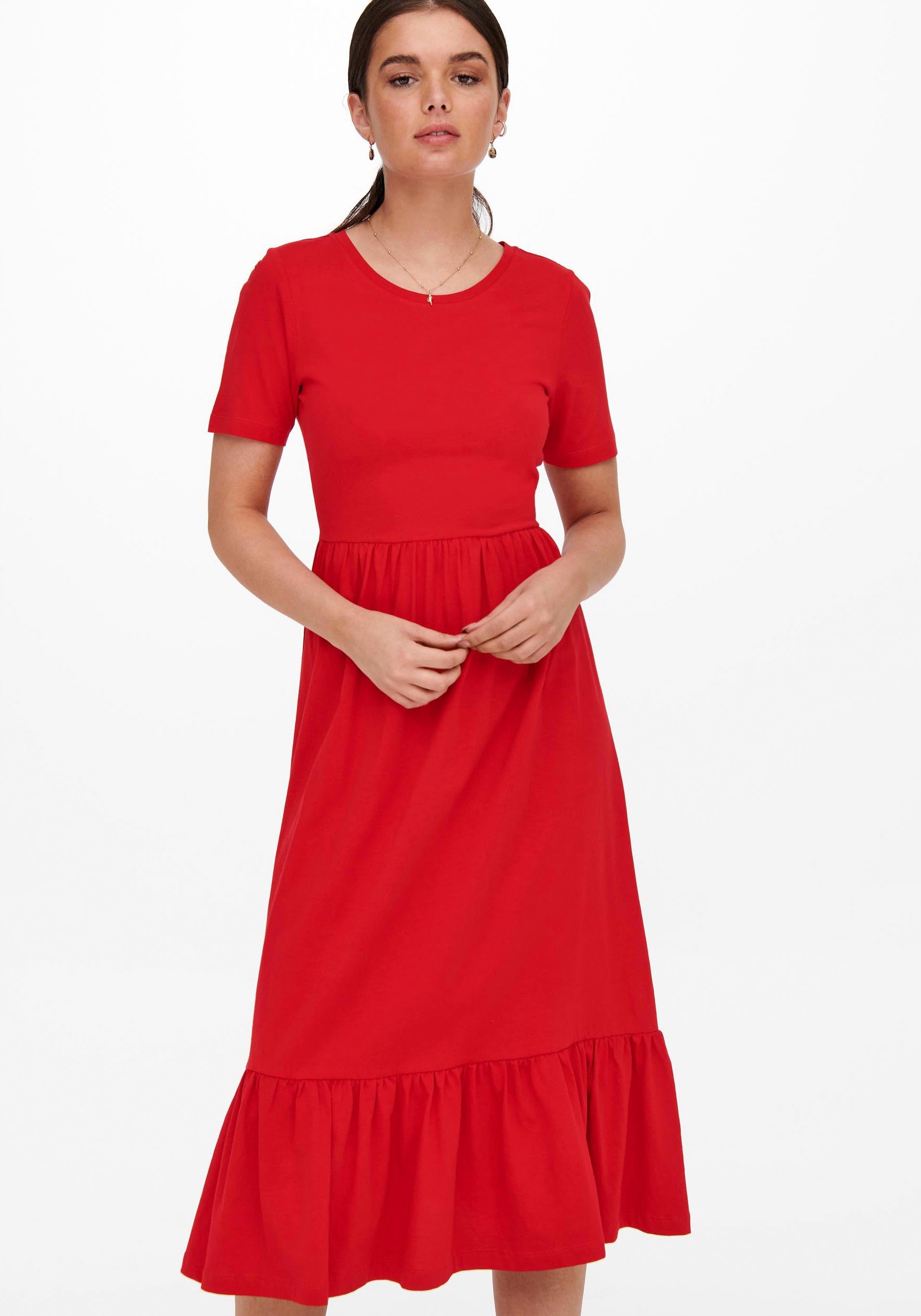 Only Jerseykleid »ONLMAY S/S PEPLUM CALF DRESS«, mit Volant