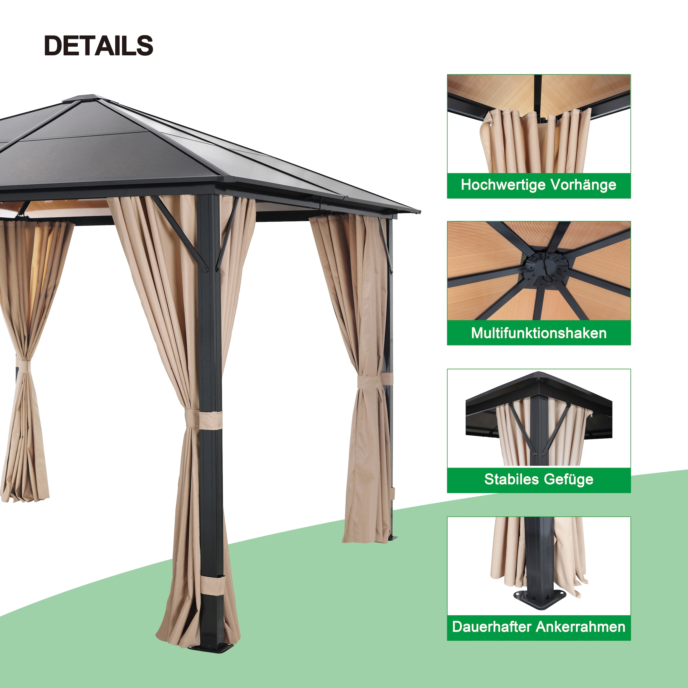 KONIFERA Pavillon »Aruba 2.0«, in Sockelmaß: 300x300 cm oder 365x300 cm