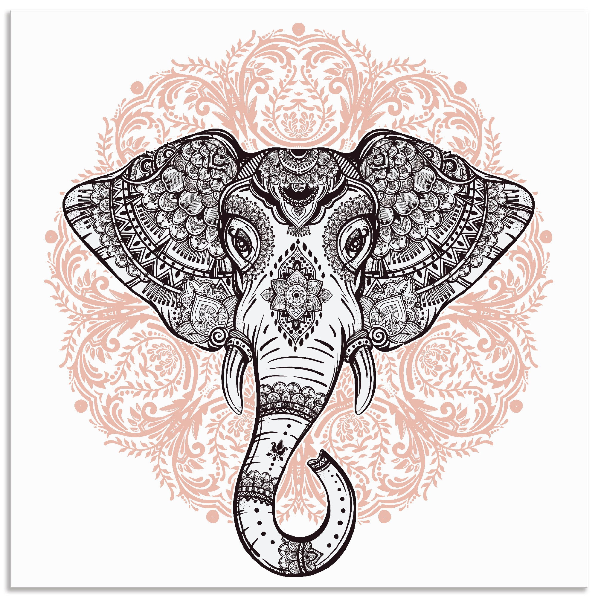 Wandbild »Vintage Mandala Elefant«, Wildtiere, (1 St.), als Leinwandbild, Poster,...