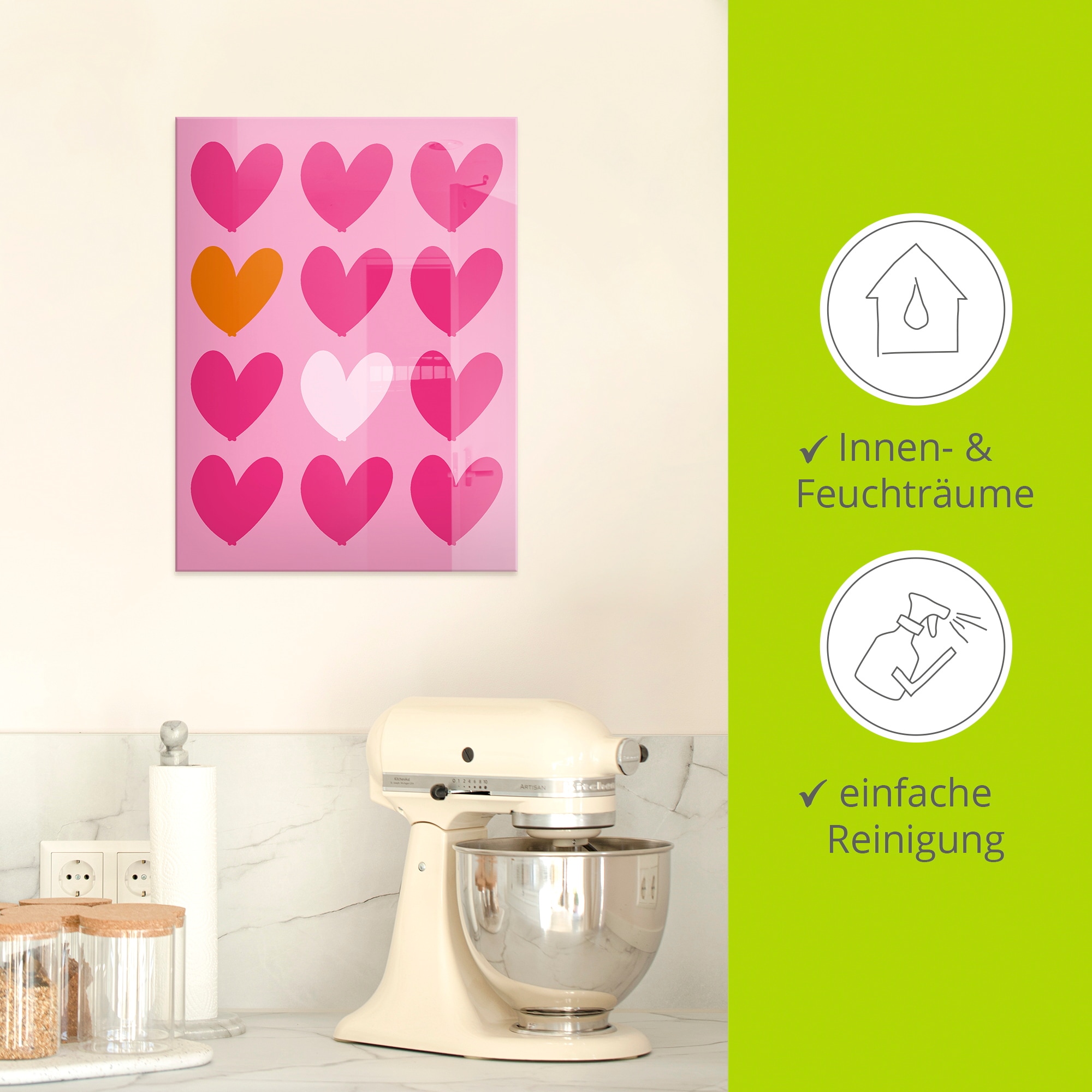 Artland Glasbild »Herzen auf pink« Herzbilder 1 Stk. tlg. in verschiedenen Größen