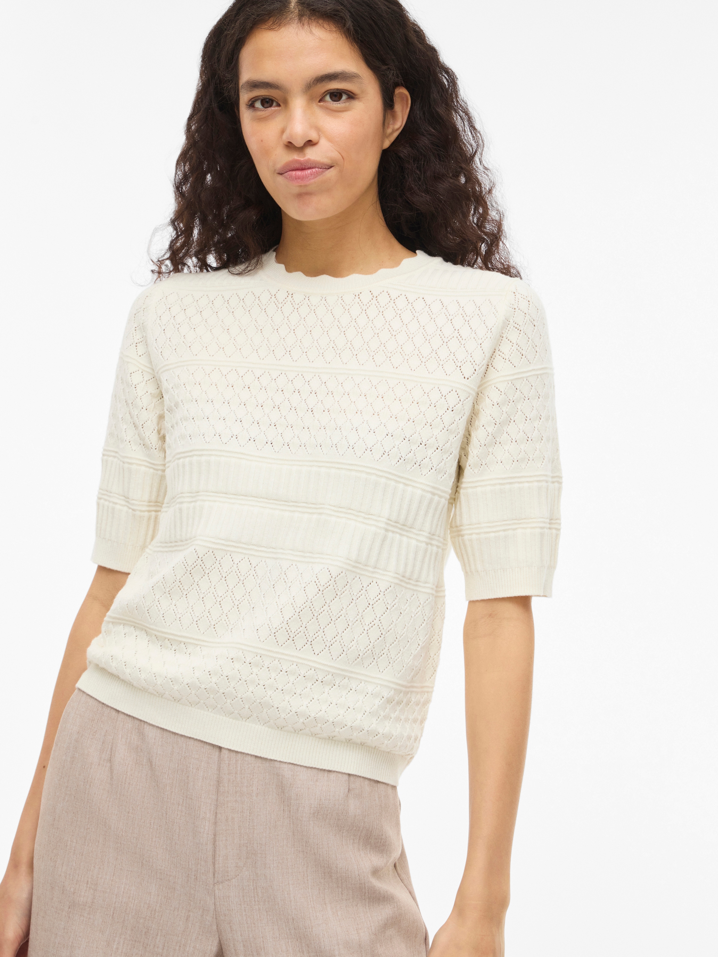 Vila Kurzarmpullover »VIMILOS S/S O-NECK POINTELLE TOP - NOOS«