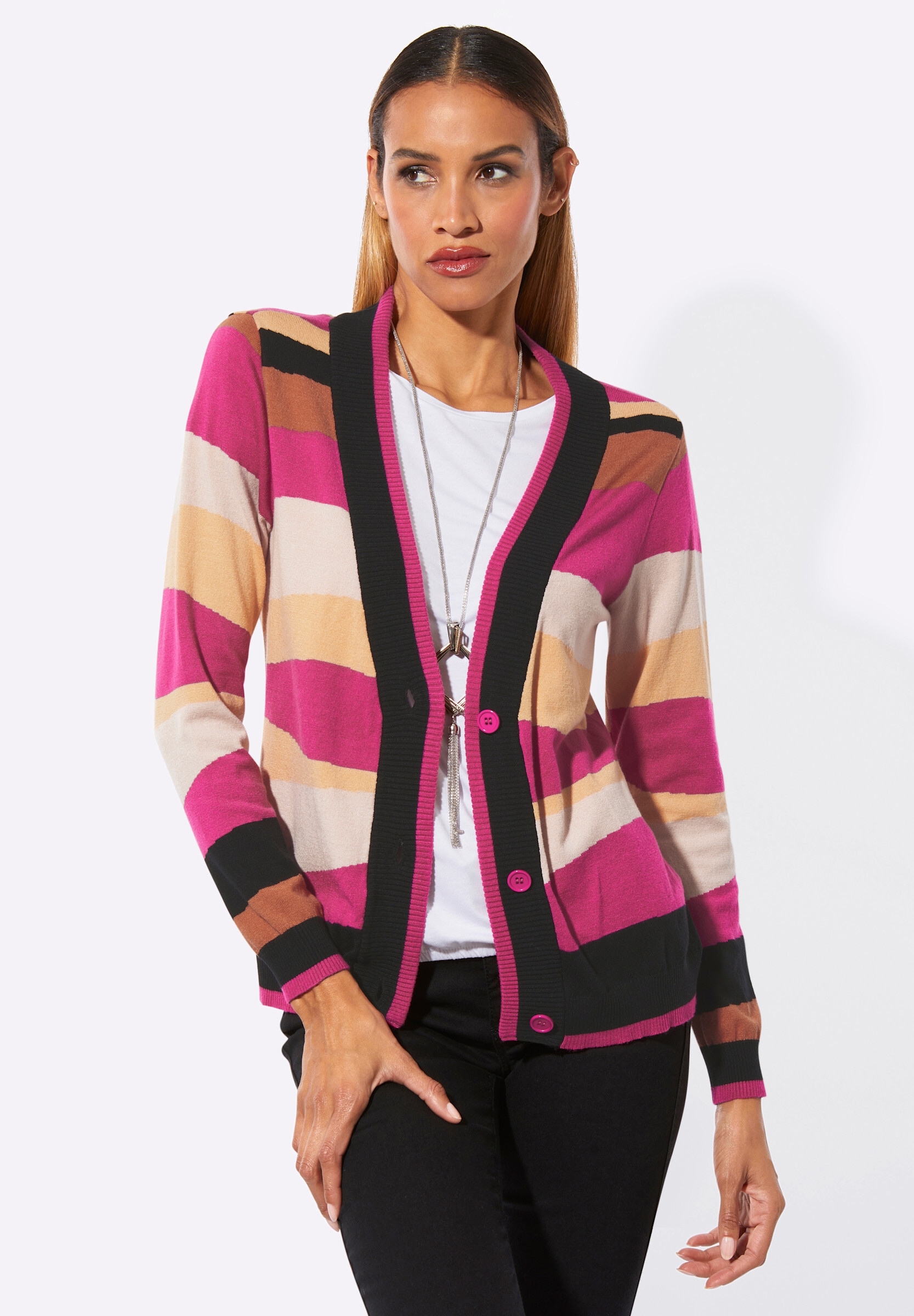 creation L Strickjacke »Strickjacke Feinstrickjacke mit Rippbündchen«