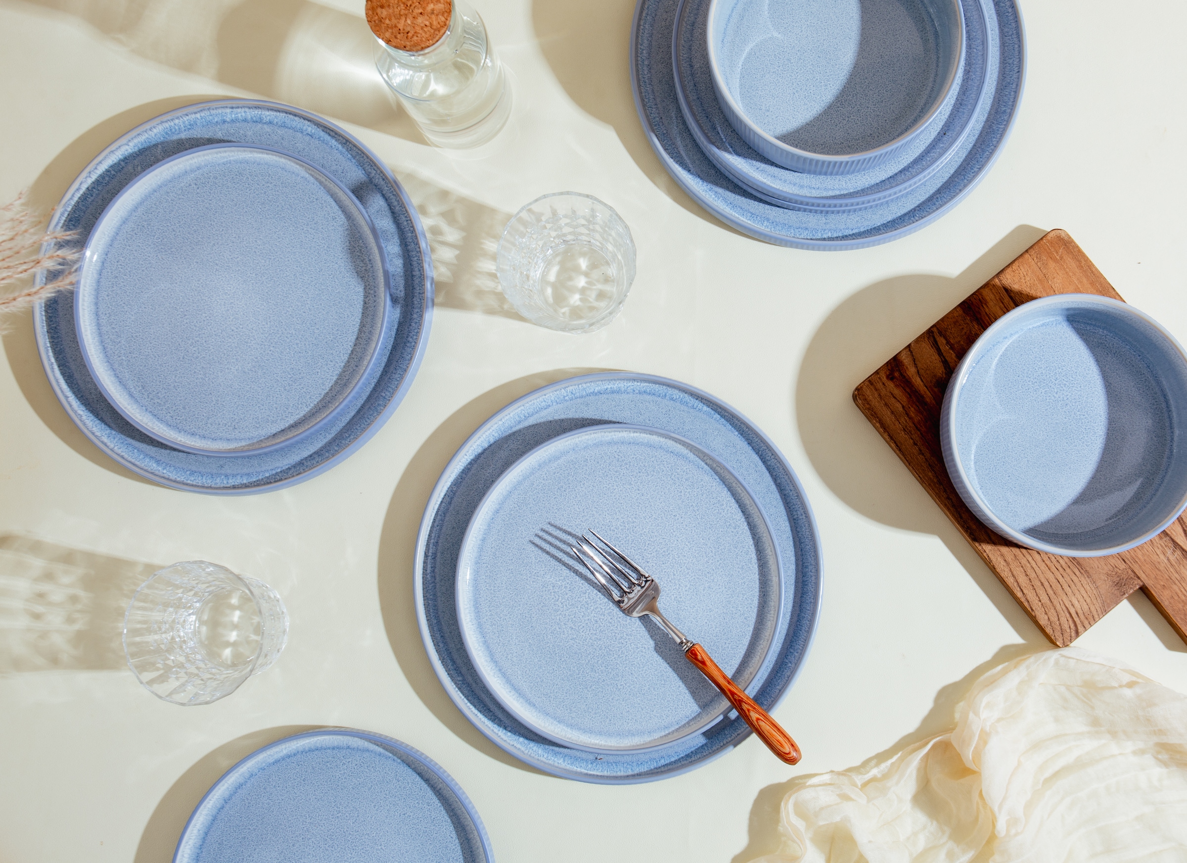 OTTO home Geschirr-Set »Ylvii, außen matt, innen reaktiv glasiert« Riffeloptik, spülmaschinenfest und mikrowellengeeignet