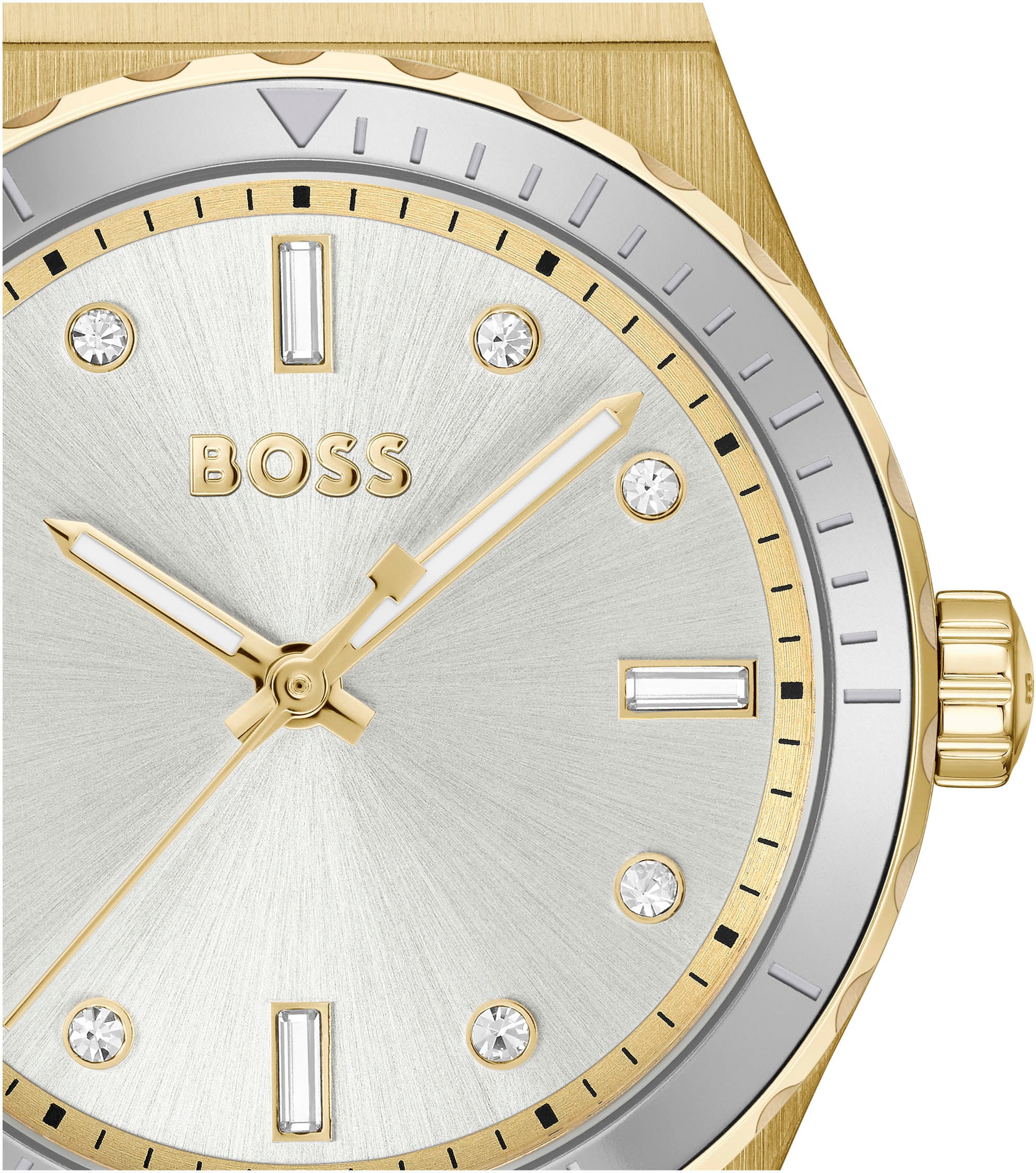 BOSS Quarzuhr »CANDOR LADIES SPORT« Armbanduhr, Damenuhr, Edelstahlarmband, analog, Glassteine