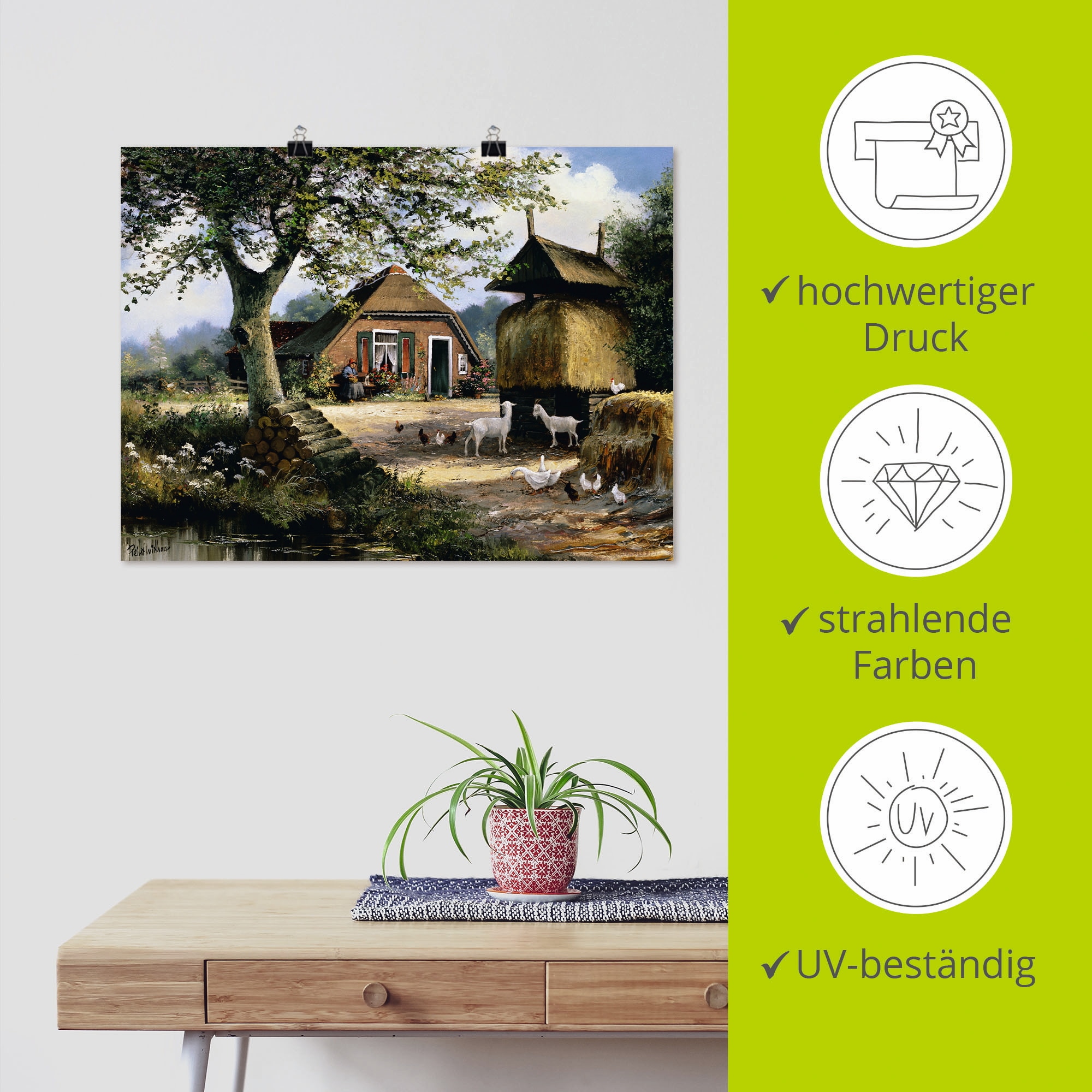 Artland Wandbild »Idyllische Farm mit Hühnern und Ziegen« Garten 1 Stk. tlg. als Leinwandbild, Poster in verschied. Größen