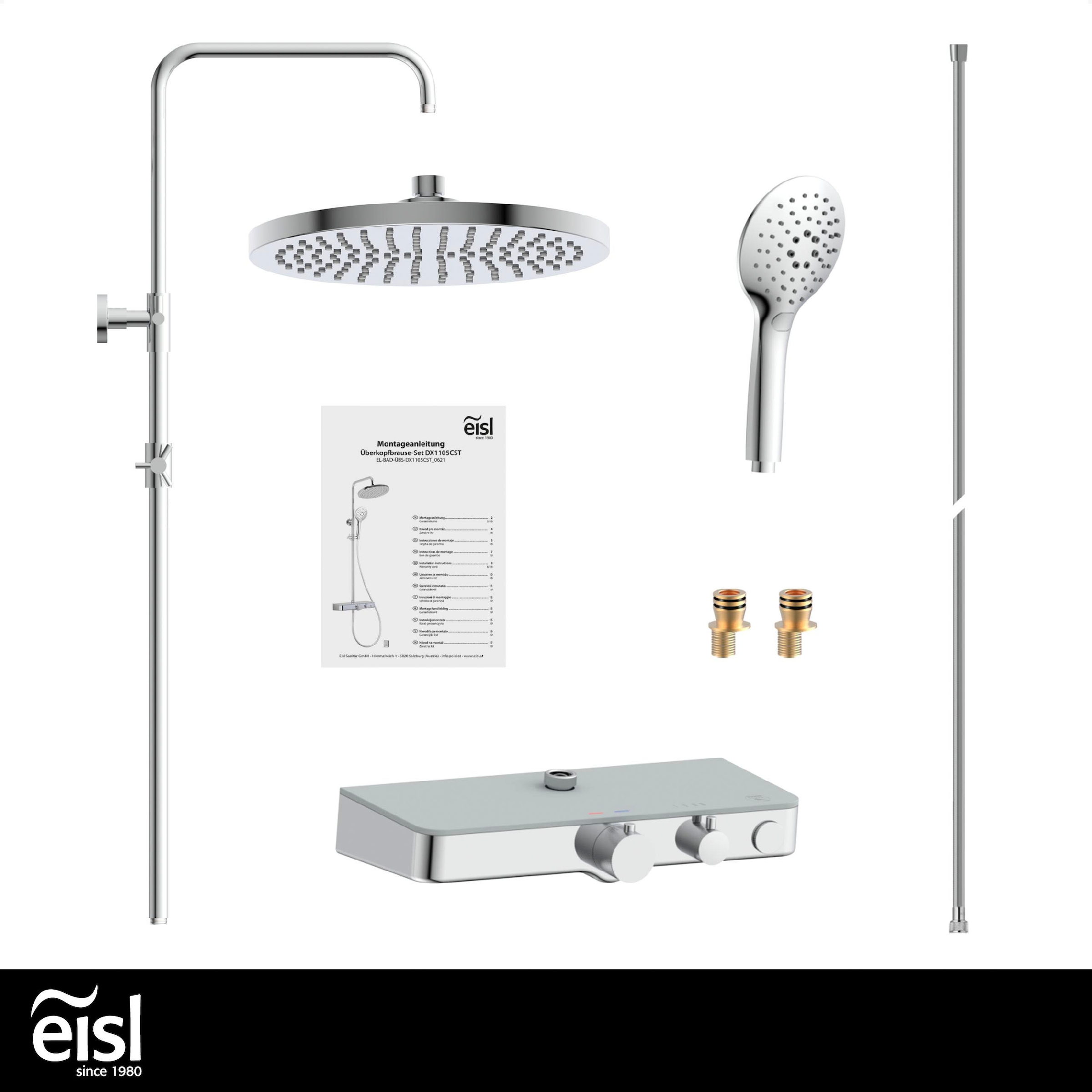 Eisl Stangenbrause-Set »FUTURA«, (Komplett-Set), mit Thermostatarmatur und Glasablage, Handbrause mit 3 Funktionen