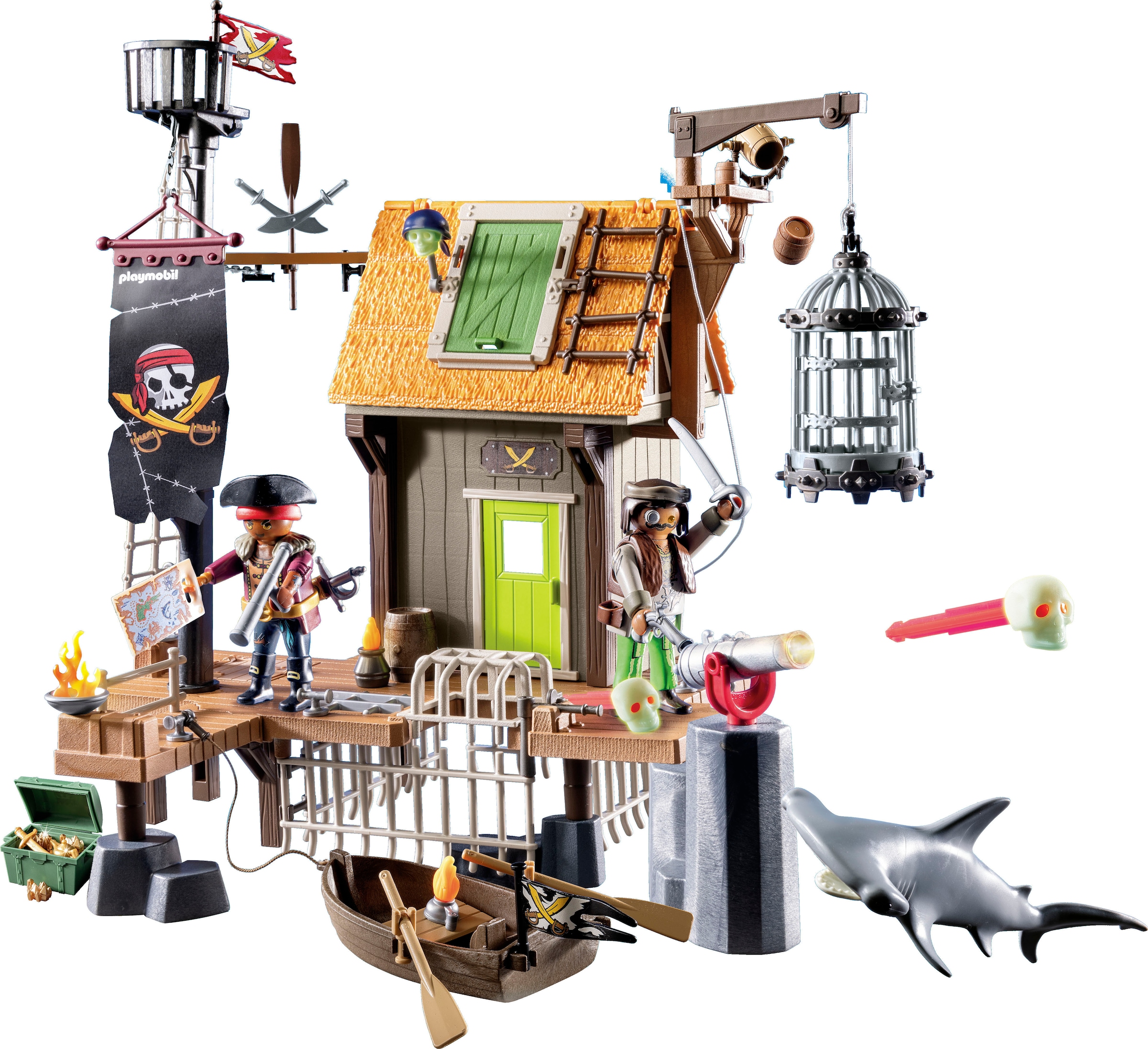 Playmobil® Konstruktions-Spielset »Piratenhafen mit Seeräuber-Gefängnis (71792), Playmobil Pirates«, (165 St.), Made in Germany