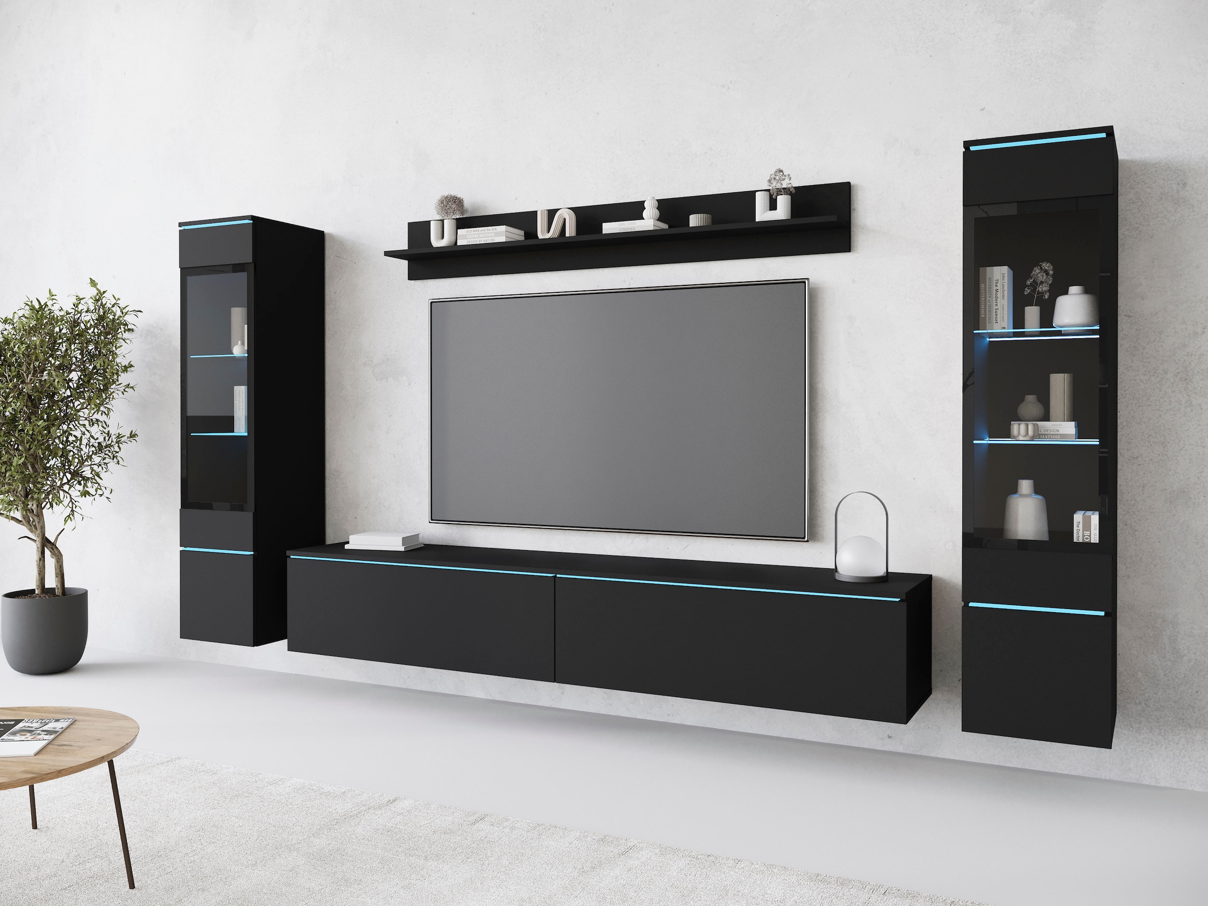 INOSIGN Wohnwand »VERA II«, (Komplett-Set, 4 St.), Mediawand 260 cm, Vitrine mit Verglasung, stehend und hängend