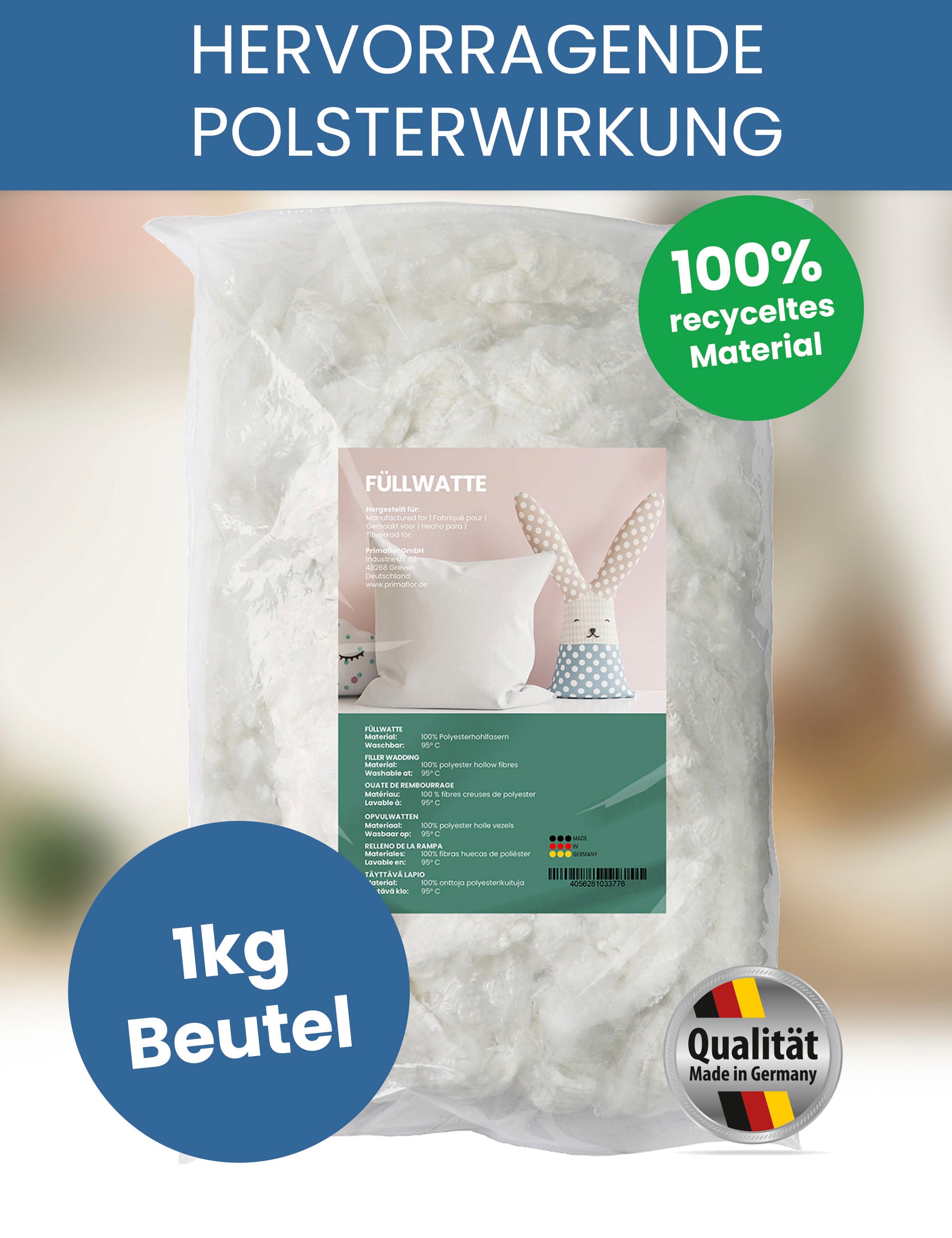 Primaflor-Ideen in Textil Kissenfüllung »Füllmaterial Kissenfüllung Polyesterholfasern«, Füllmaterial für Kissen, Möbel, Stofftiere & Puppen, waschbar