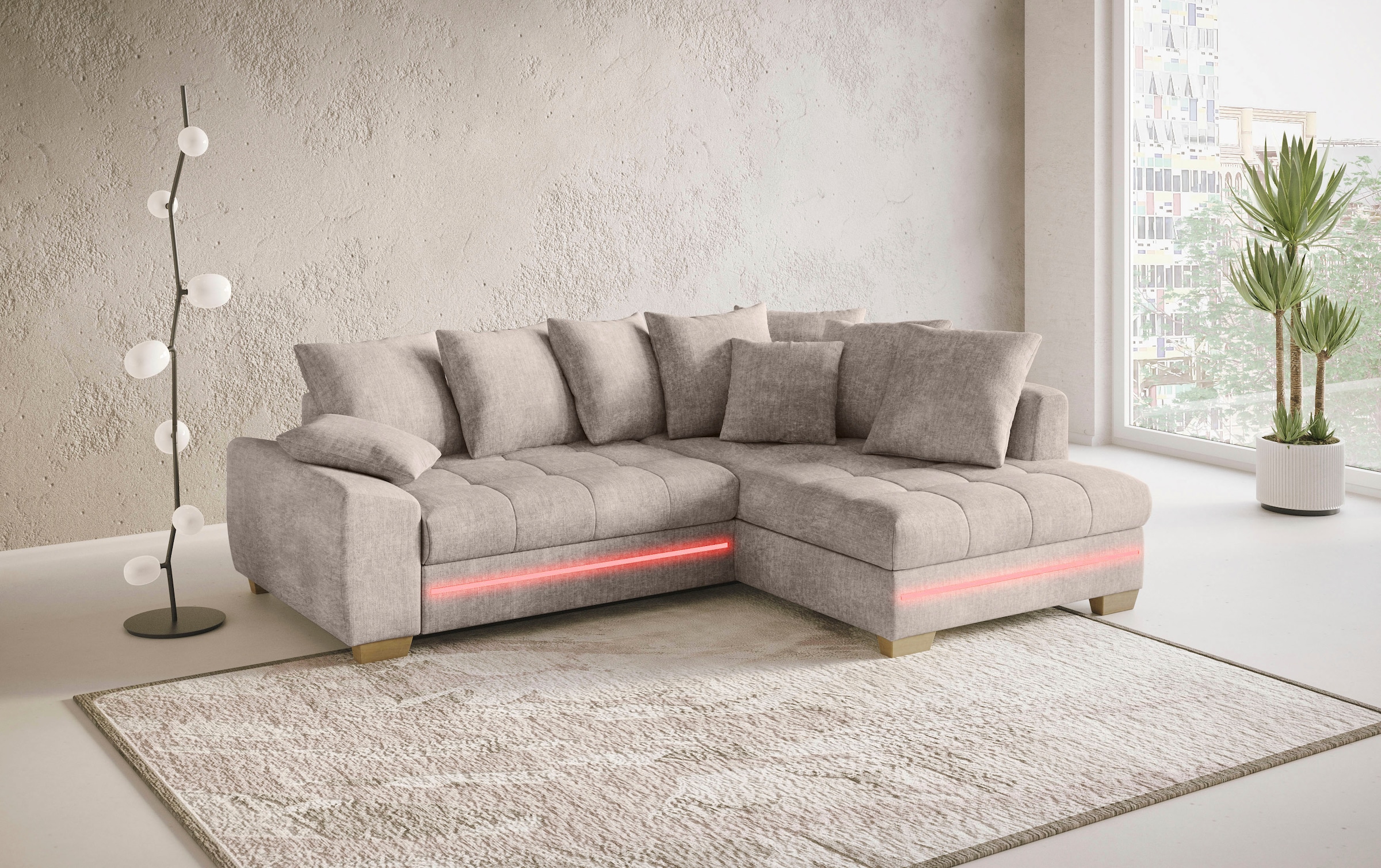 Mr. Couch Ecksofa »Nikita II, L-Form«, mit Kaltschaum, RGB-LED Beleuchtung, wahlweise mit Bett, Bettkasten