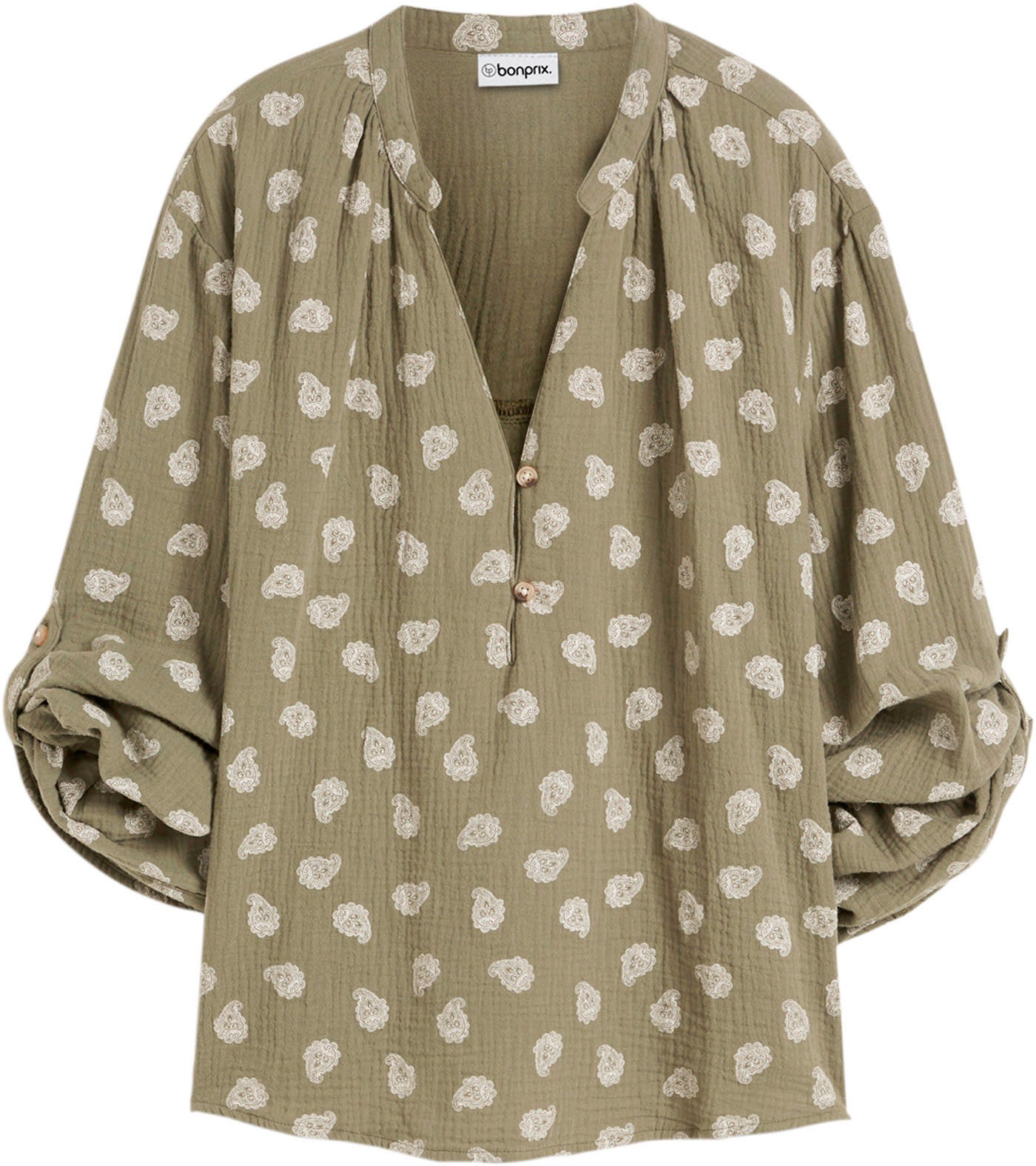 bonprix Langarmbluse »Oversize-Bluse aus luftigem Musselin« Oversize-Passform, für den Alltag, aus Musselin, mit V-Ausschnitt