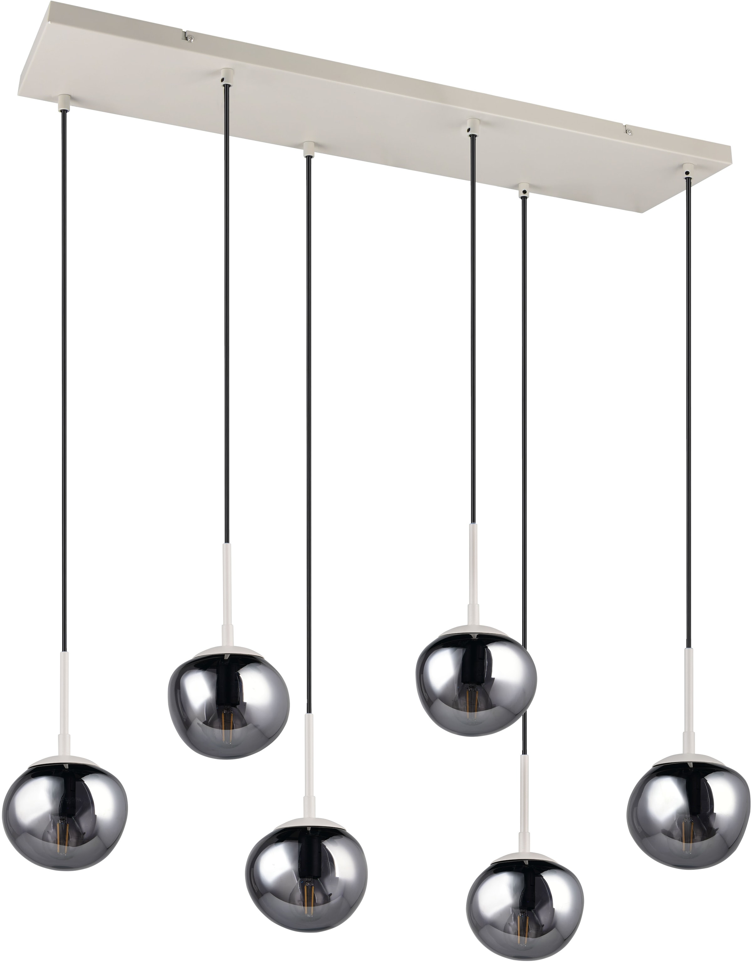 s.Oliver Pendelleuchte »ANJELLA, Hängelampe exkl 6x E14 max 10W, in warm grey + smoke Glas«, 6 flammig, Leuchtmittel E14 | Leuchtmittel wechselbar, mit mundgeblasenen Glas Lampenschirmen in rauchgrau, 150 x 90 x 30 cm