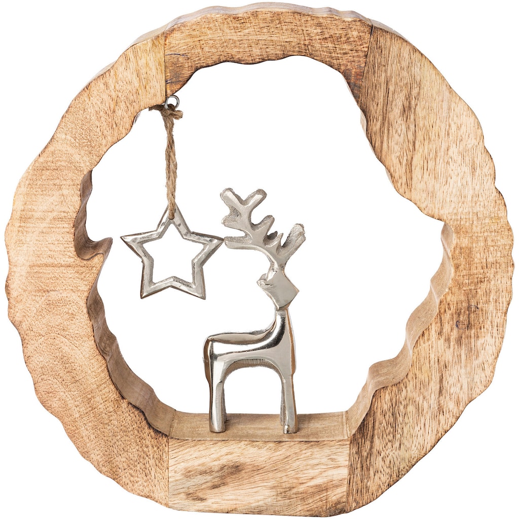 Creativ deco Weihnachtsfigur »Holzstamm mit Hirsch und Stern, Weihnachtsdeko«, Höhe ca. 28 cm