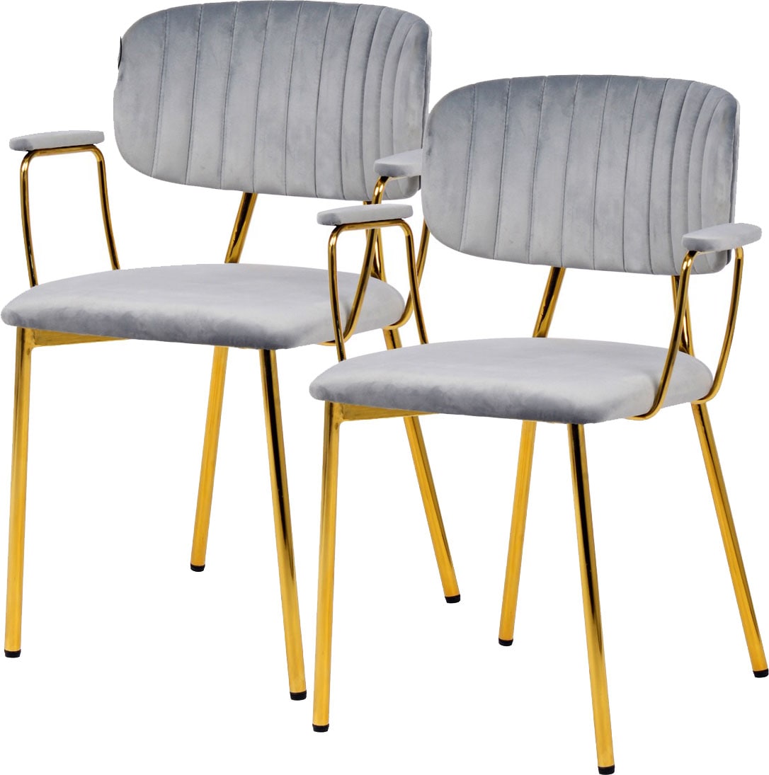 Kayoom Polsterstuhl »Stuhl Giselle 225 2er-Set, Gestell aus Edelstahl« (Set) 2 Stk.mit Armlehnen, goldenes Gestell aus Edelstahl, Samtbezug, Ziernähte