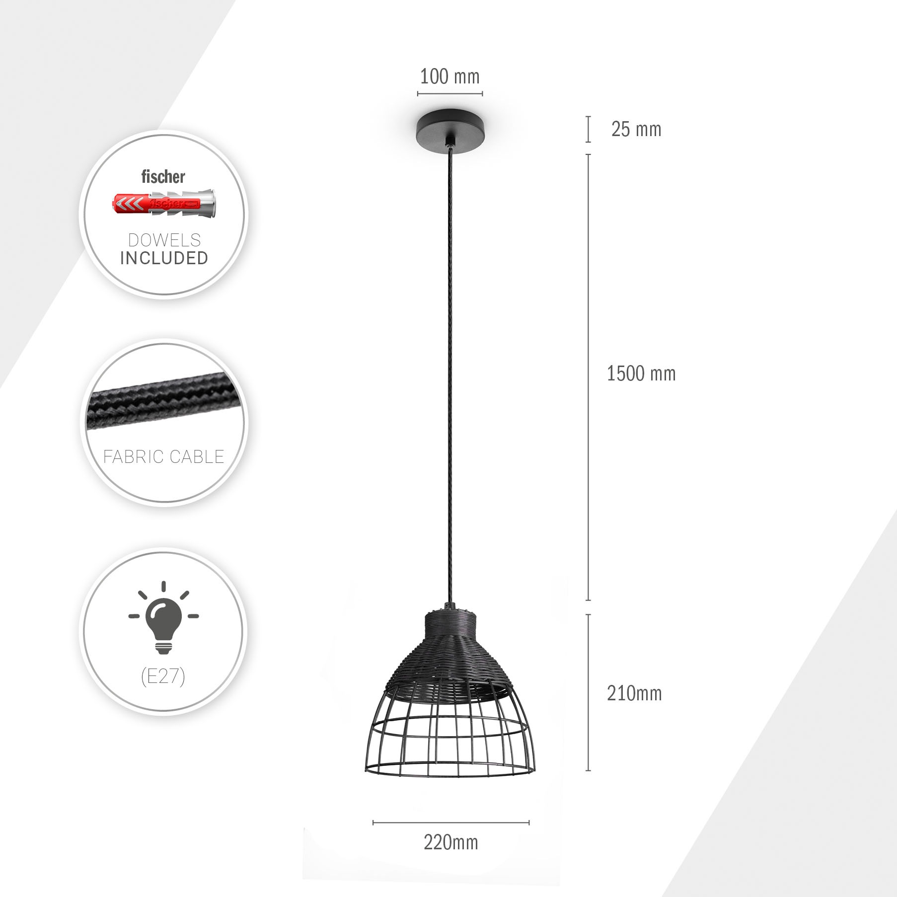 Paco Home Pendelleuchte »PUCU«, Leuchtmittel E27 | ohne Leuchtmittel, Korb Lampe LED Hängeleuchte Rattan Esszimmerlampe Boho E27 Vintage