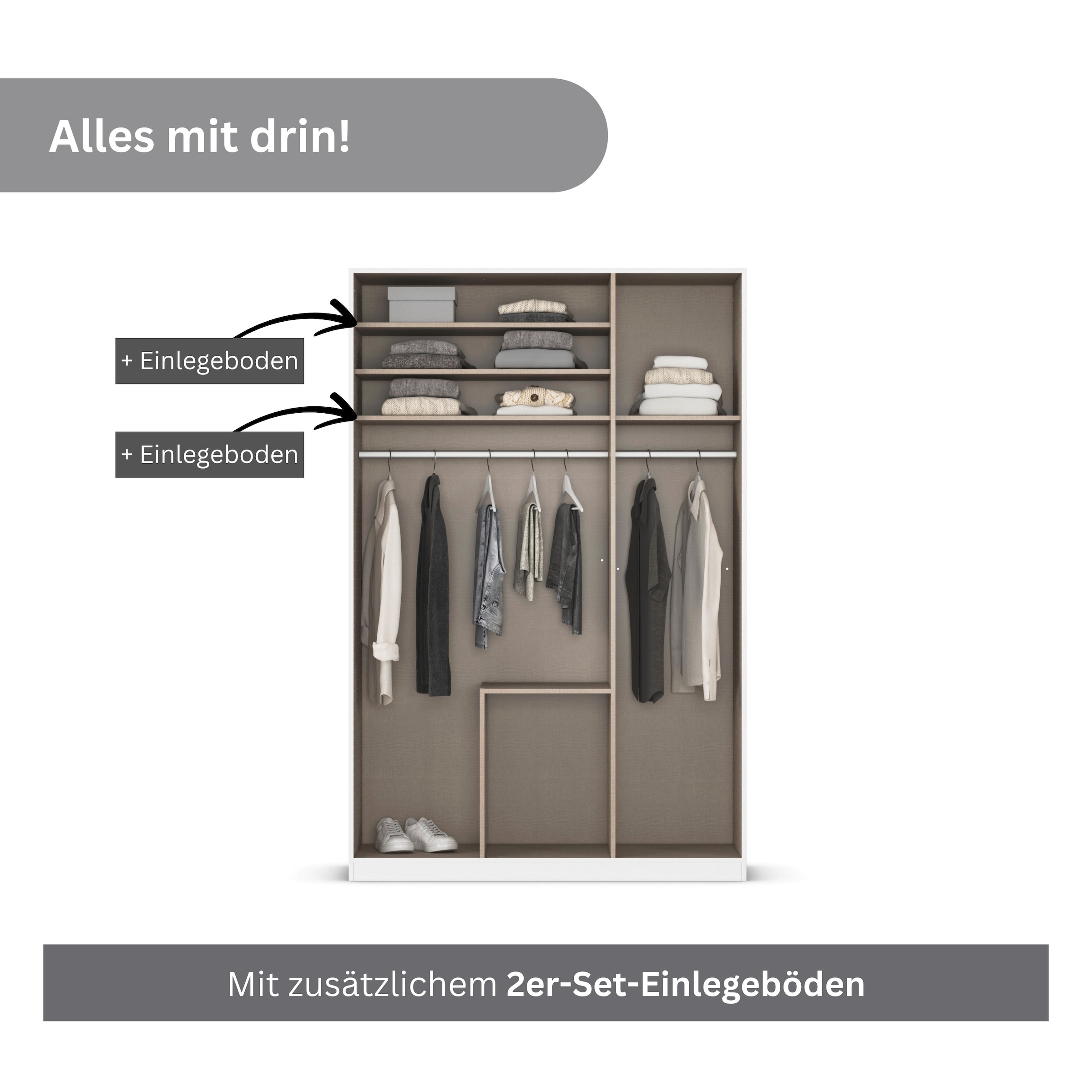 rauch Drehtürenschrank »Kleiderschrank Schrank Garderobe AGORDO mit Dekor- oder Hochglanzfront«, (in zwei Griff-Farben mit Dekor- oder Hochglanzfront), mit Außenschubkästen, in 6 Breiten und 2 Höhen MADE IN GERMANY