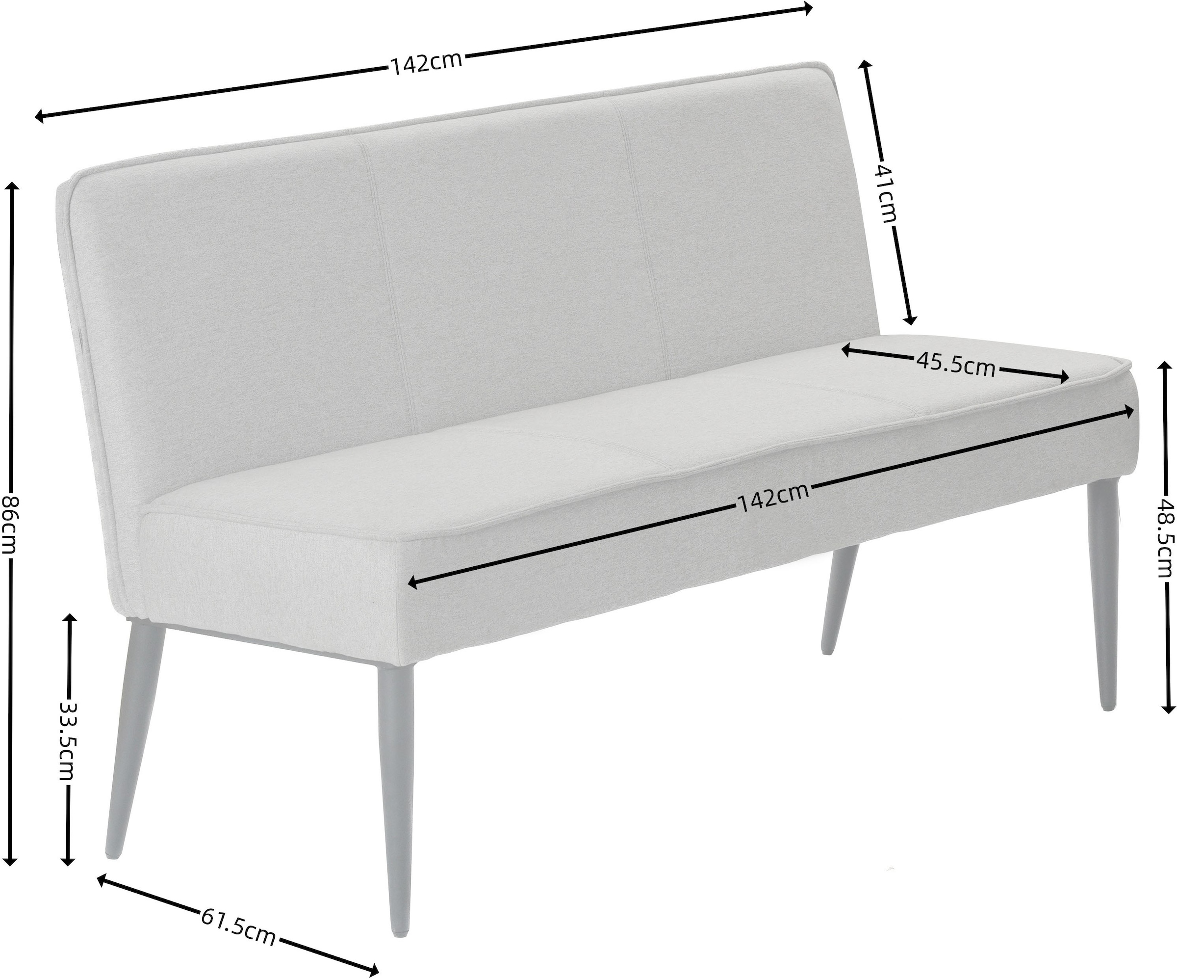 Home affaire Polsterbank »LENZROSE«, (Esszimmerbank, Bank,), mit Taschenfederkern, schwarzes Metallgestell, Breite 142 cm
