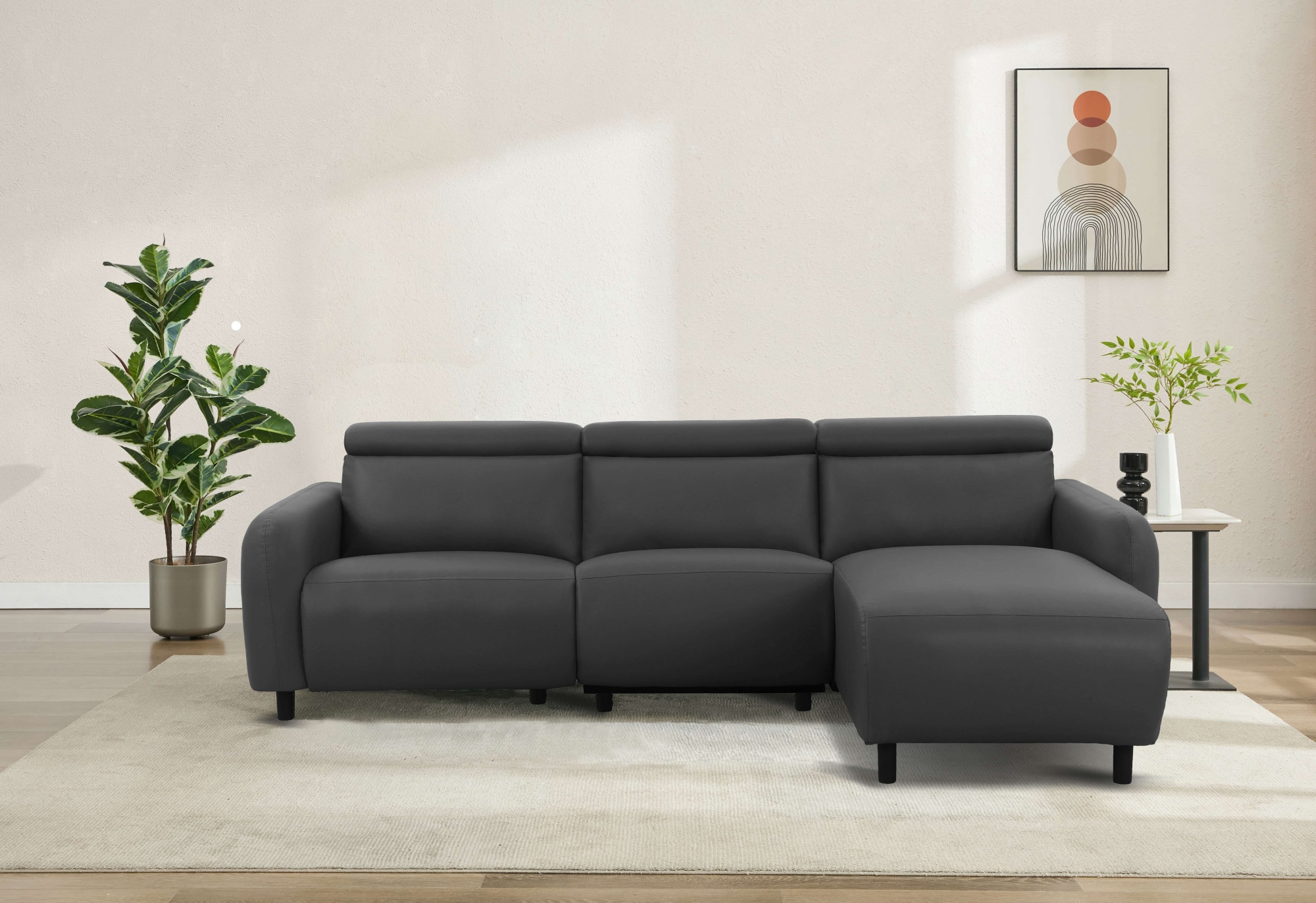 Home affaire Ecksofa »SKAANE Lederoptik, L-Form, 274 cm, manuelle u. elektrische Funktion,«, rundes Design, Kopfteilverstellung, Federkernpolsterung