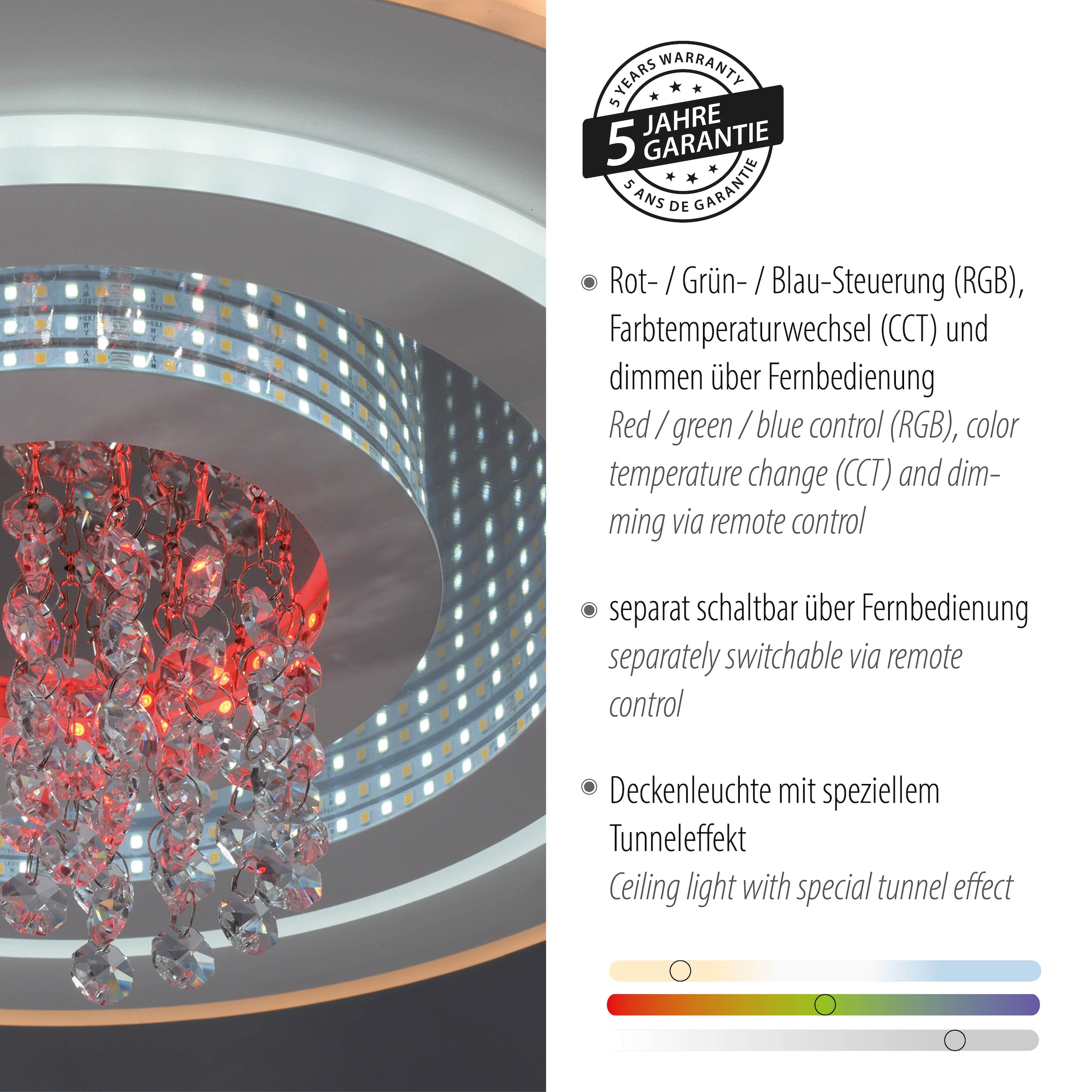 JUST LIGHT LED Deckenleuchte »TOLAGO« LED-Board 1 Stk. warmweiß - kaltweiß CCT+RGB, stufenlos dimmbar, separat steuerbar, IR-FB., Memoryfunktion