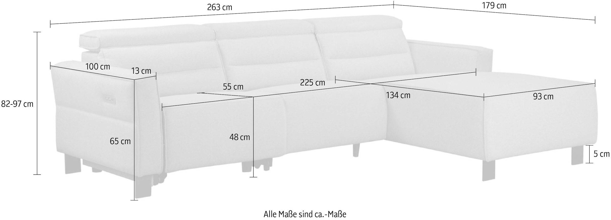 Places of Style Ecksofa »Carpari, L-Form, 263 cm, mit manueller o. elektrischer Relaxfunktion«, und USB/ Kopfteilverstellg