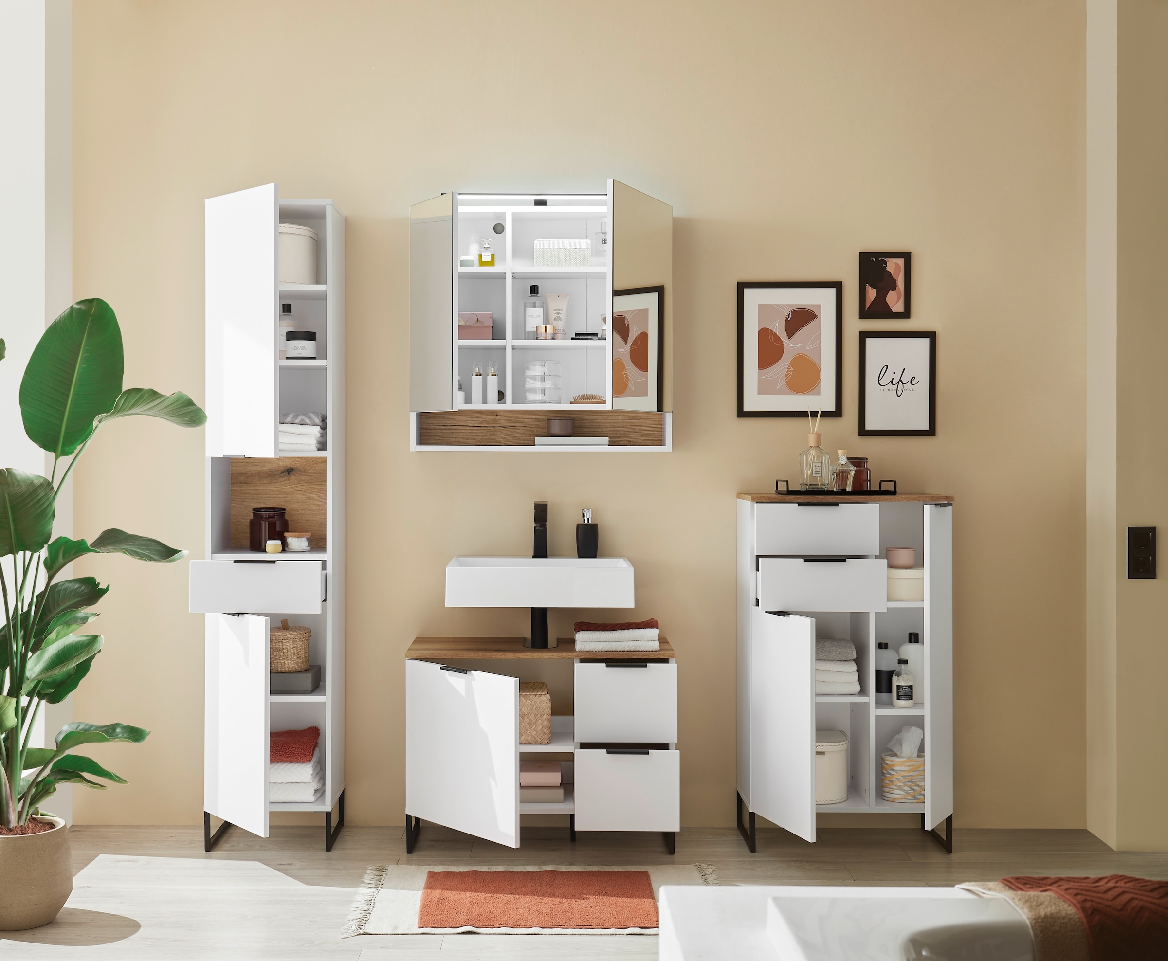 BASIC by Balculina Midischrank »Denver Midischrank, Badezimmerschrank BxHxT 60x106x32« 1 Stk. tlg. Breite 60 cm, Tür L/R montierbar, Softclose