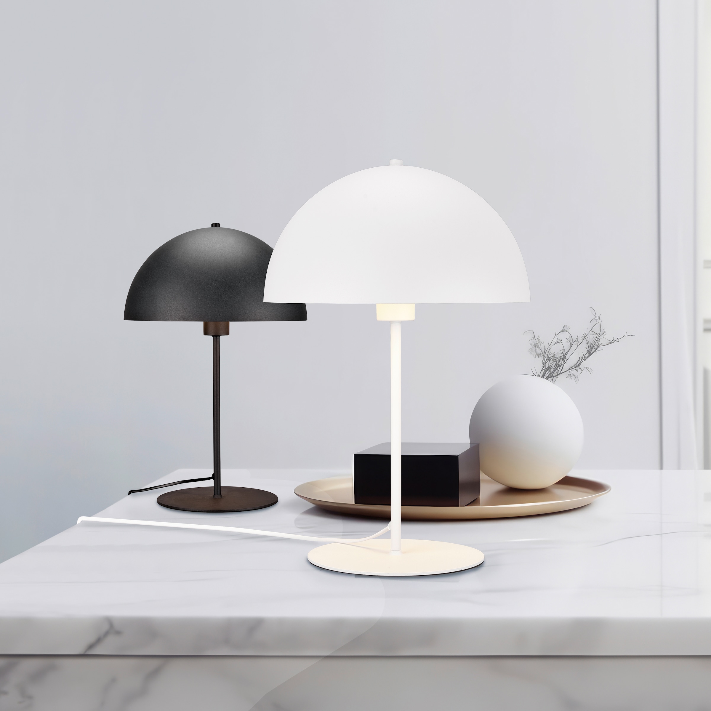 Leonique Schreibtischlampe »MANON, Tischlampe Pilzform Höhe 31cm Ø 20cm, exkl 1x E14 Leuchtmittel«, 1 flammig, Leuchtmittel E14 | Leuchtmittel wechselbar, Schreibtisch Leuchte Schirm innen gold, Schnurschalter mit 180cm Kabel