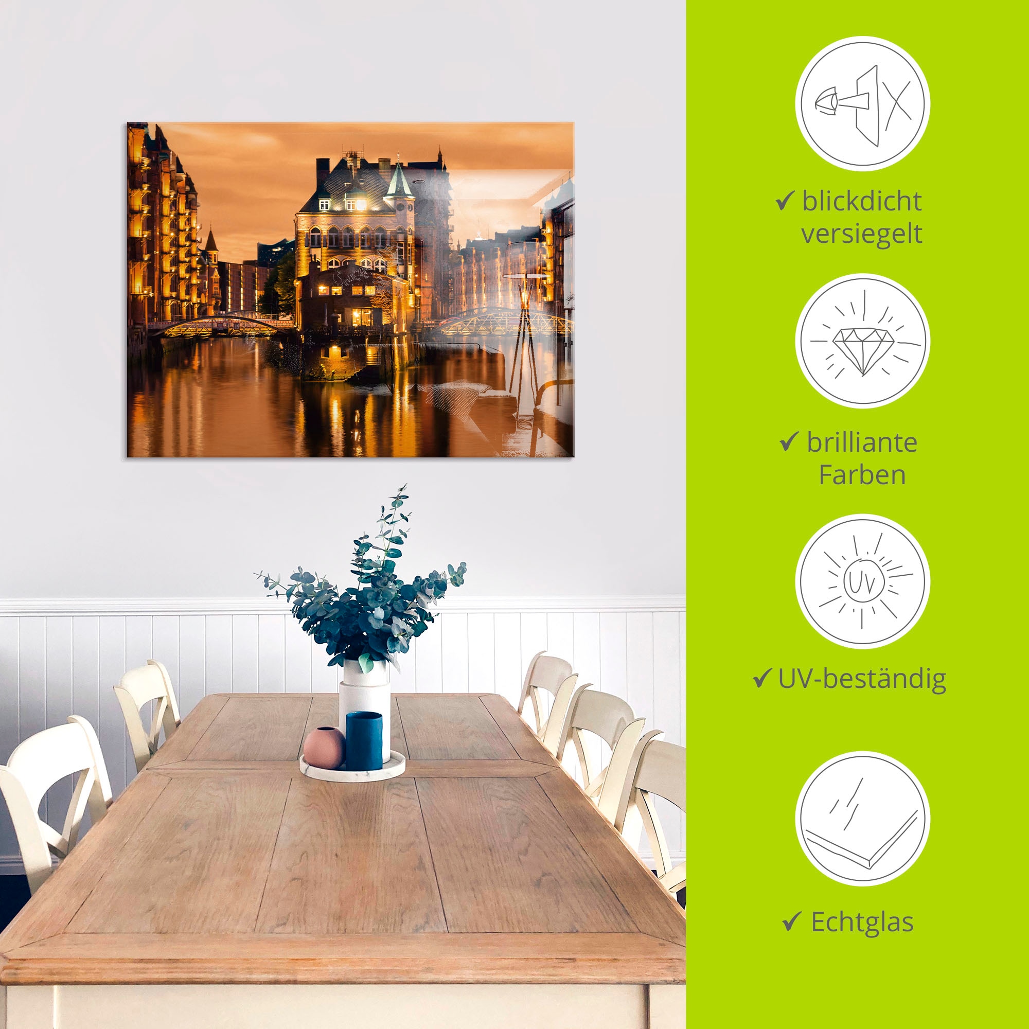 Artland Glasbild »Speicherstadt in Hamburg« Deutschland 1 Stk. tlg. in verschiedenen Größen