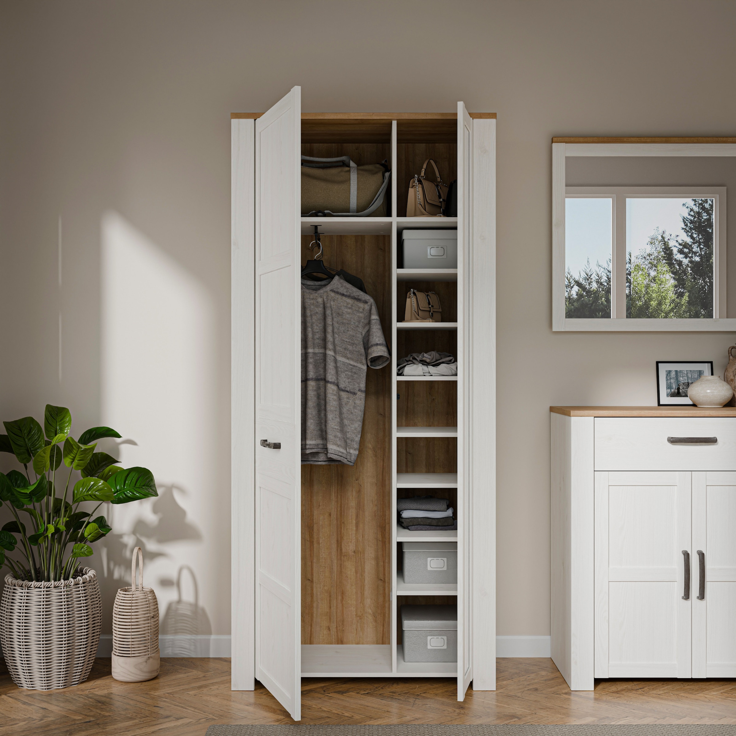 FORTE Garderobenschrank »Garderobenschrank, Höhe 205,4cm, Spiegel, Soft Close, Push to Open« B/H/T 94,4/205,4/42 cm