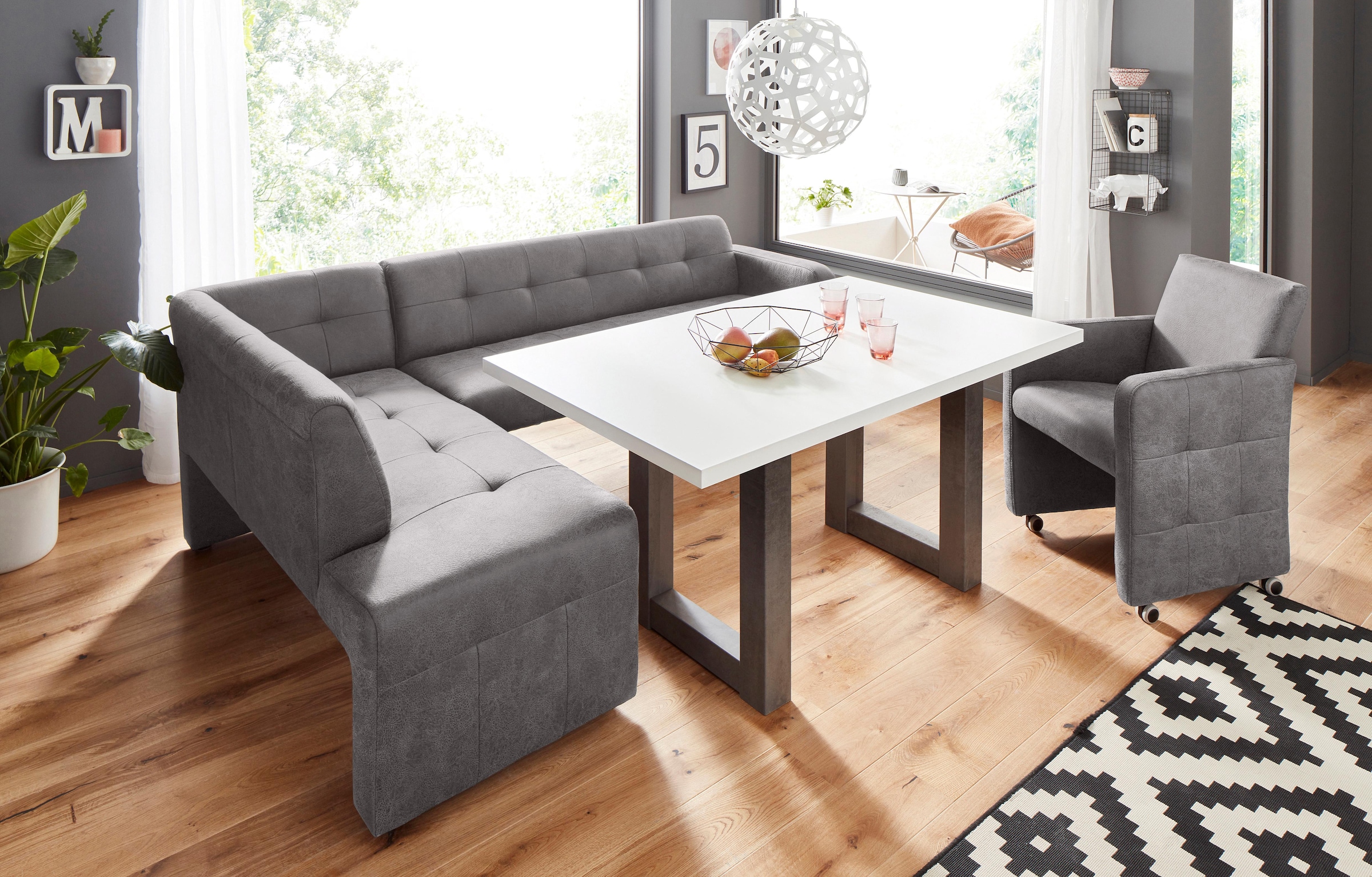 exxpo - sofa fashion Eckbank »Barista mit toller Detailverarbeitung, hohe Bodenfreiheit«, Komfortsitzhöhe 49cm, Frei im Raum stellbar