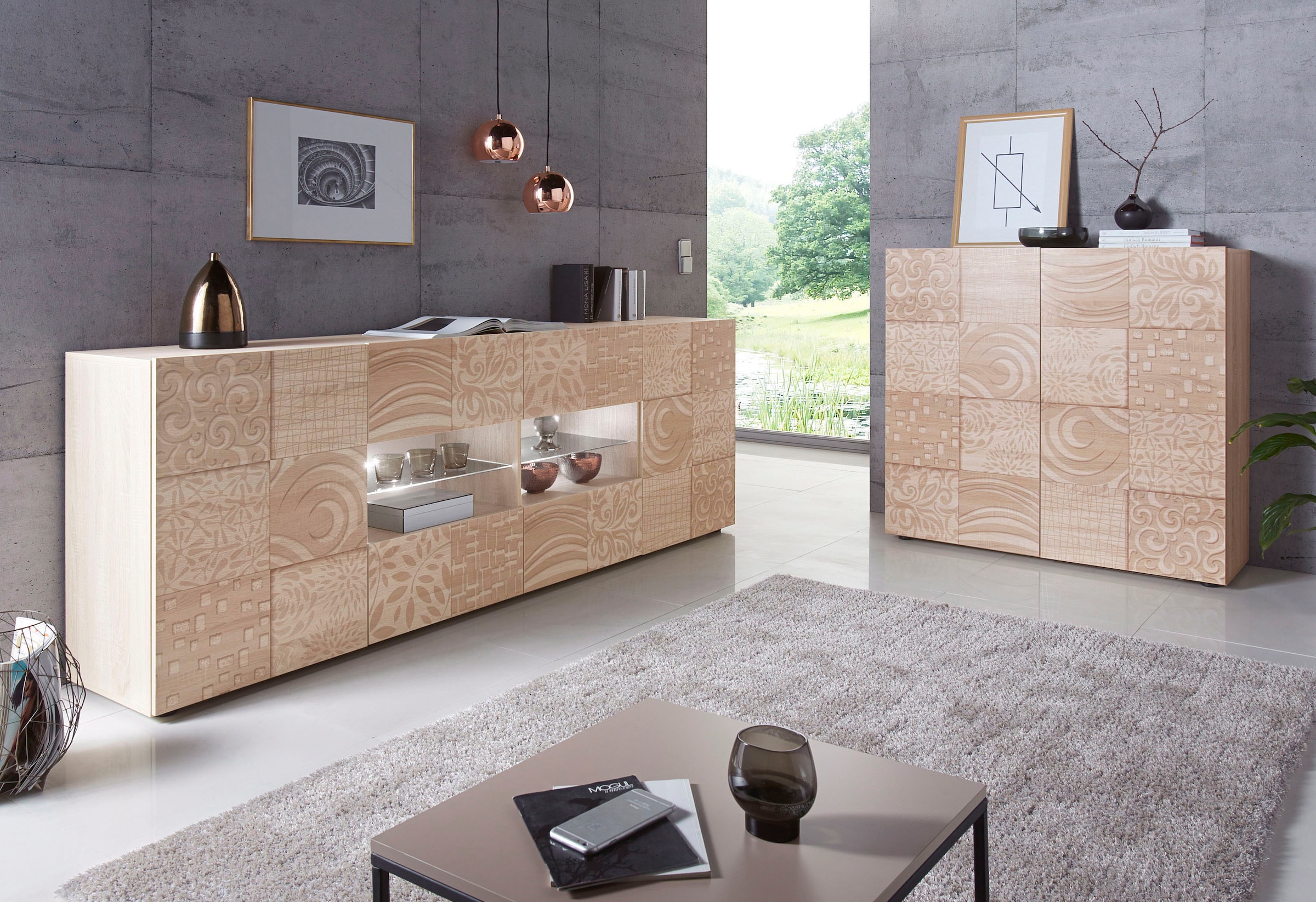 INOSIGN Sideboard »Miro«, Breite 241 cm mit dekorativem Siebdruck