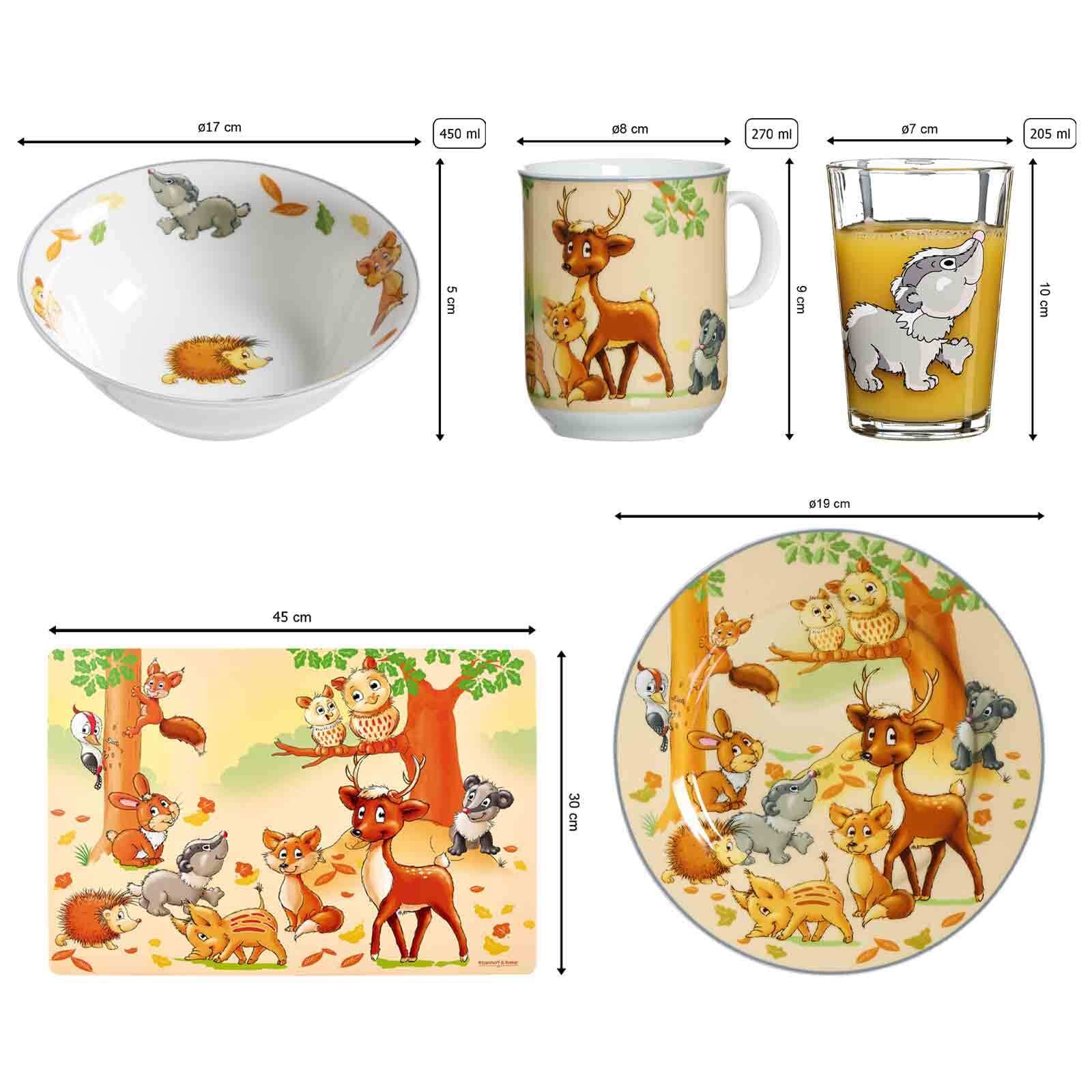 Ritzenhoff & Breker Kindergeschirr-Set »Kinderset Waldtiere 11er Set bunt« Spülmaschinengeeignet