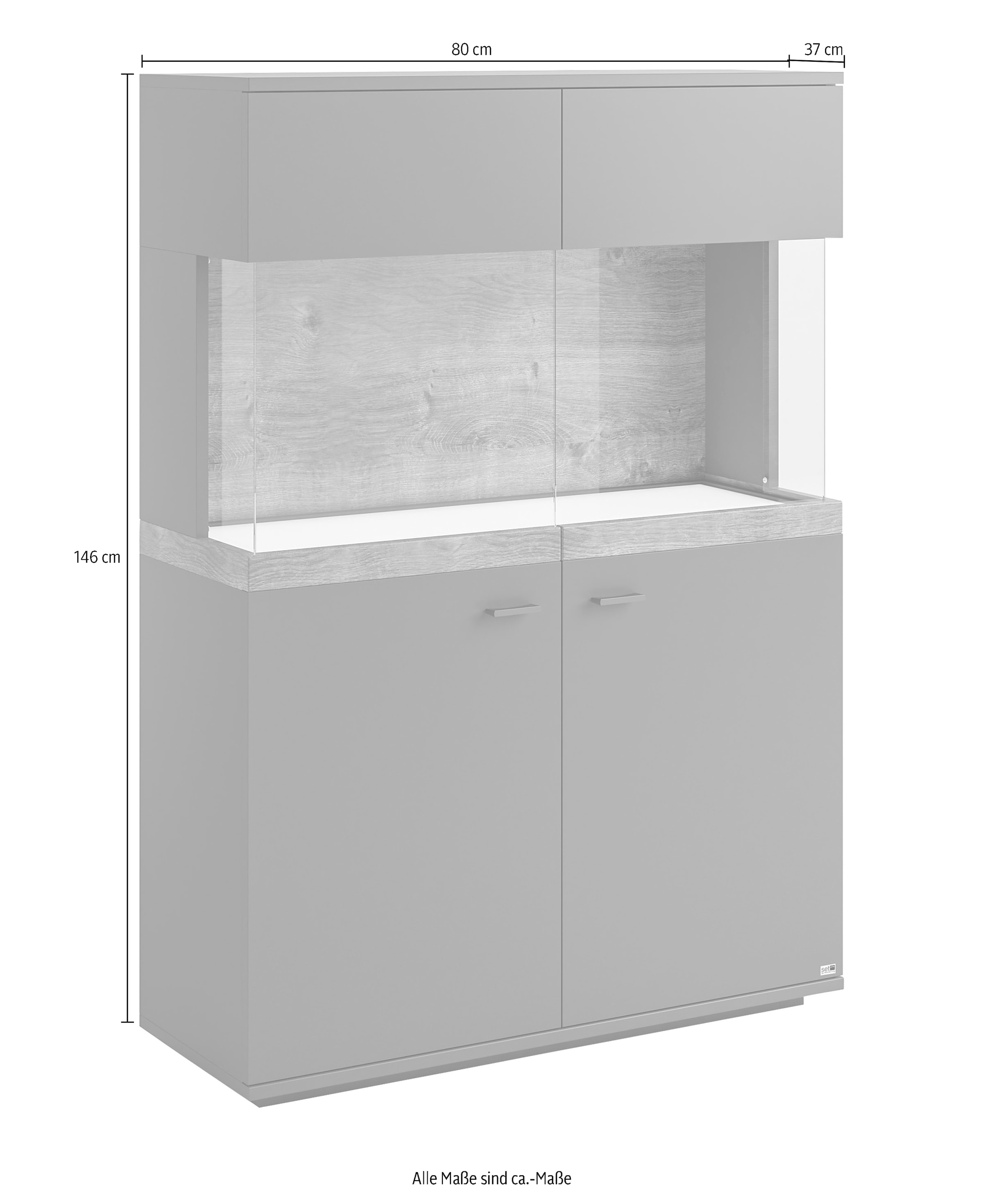 set one by Musterring Glasvitrine »Lancaster«, Farben weiß oder grau mit Eicheabsetzung, mit LED-Beleuchtung