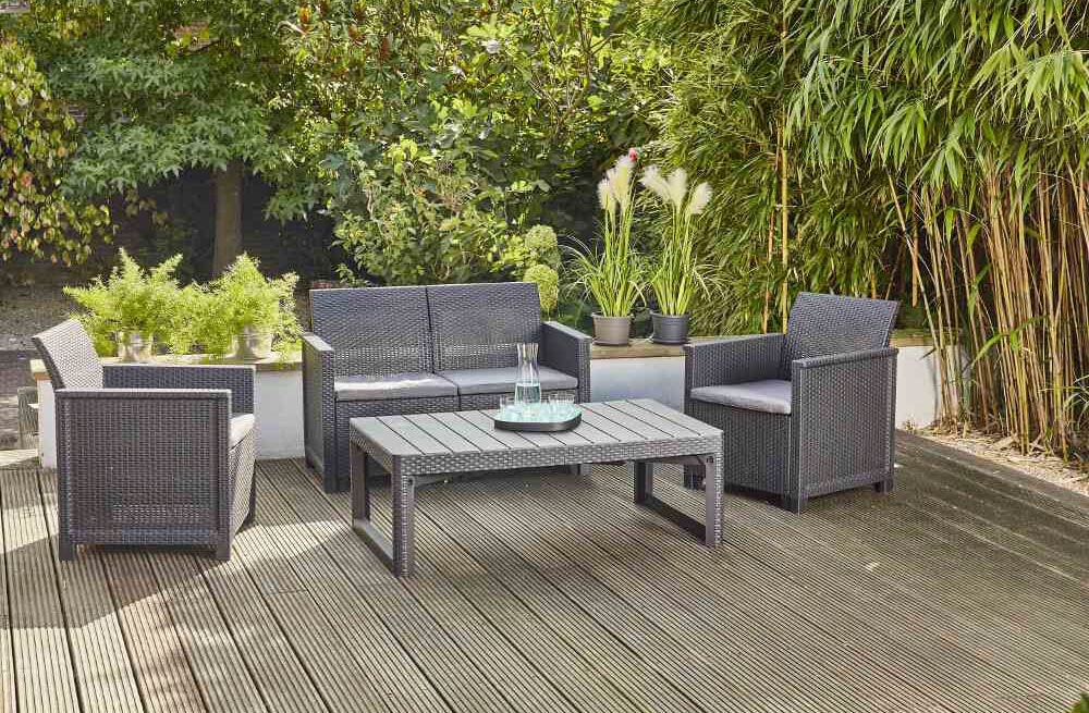 Siena Garden Gartenlounge-Set »Amea«, (4 tlg.), Kunststoff graphit, Sitzkissen aus Polyester in grau