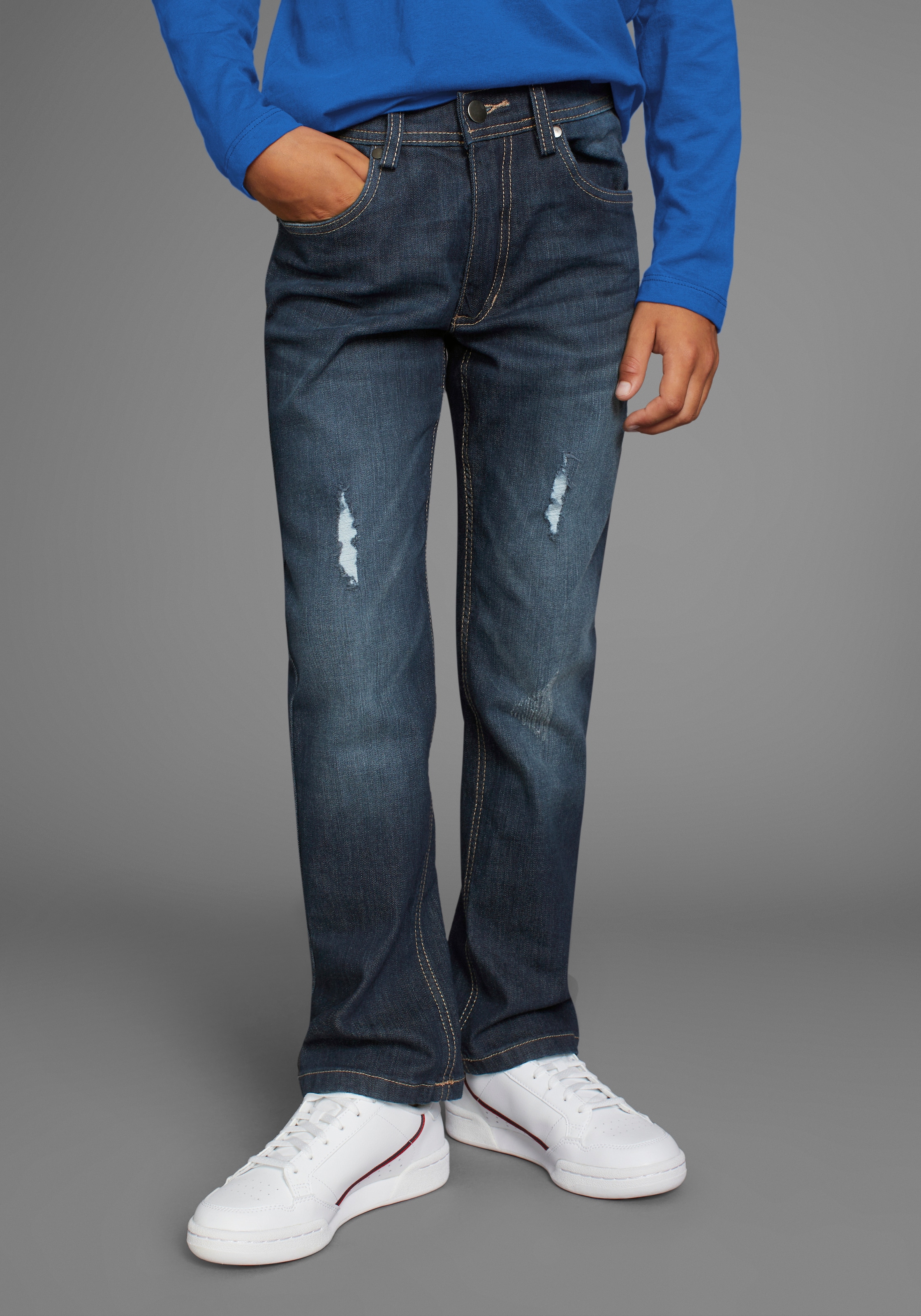 Stretch-Jeans », Straight-fit Jeans mit Distroy-Effekten«, für Jungen