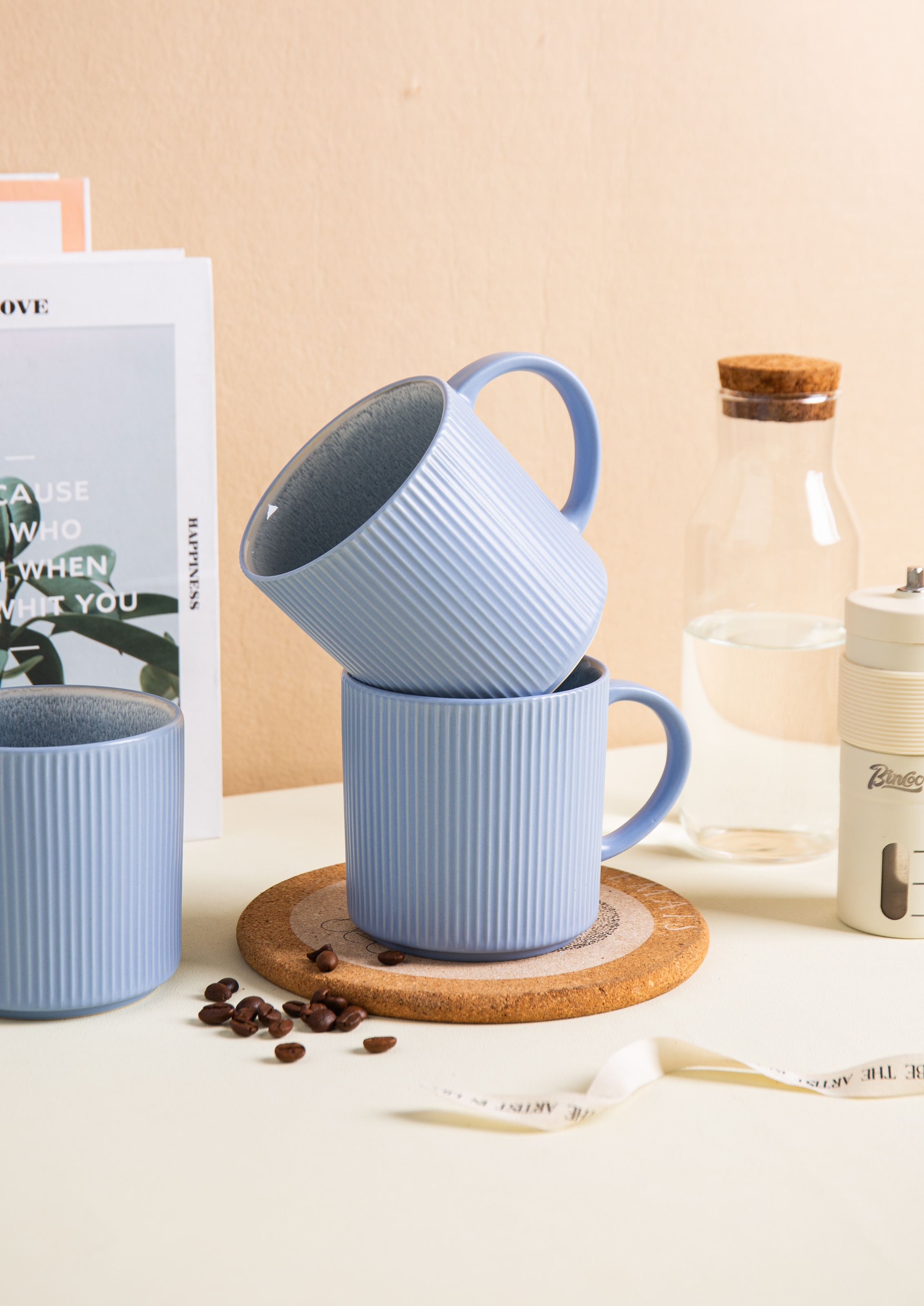 OTTO home Becher »Kaffeebecher Ylvii, 6er Set« Riffeloptik, spülmaschinenfest und mikrowellengeeignet, 460 ml