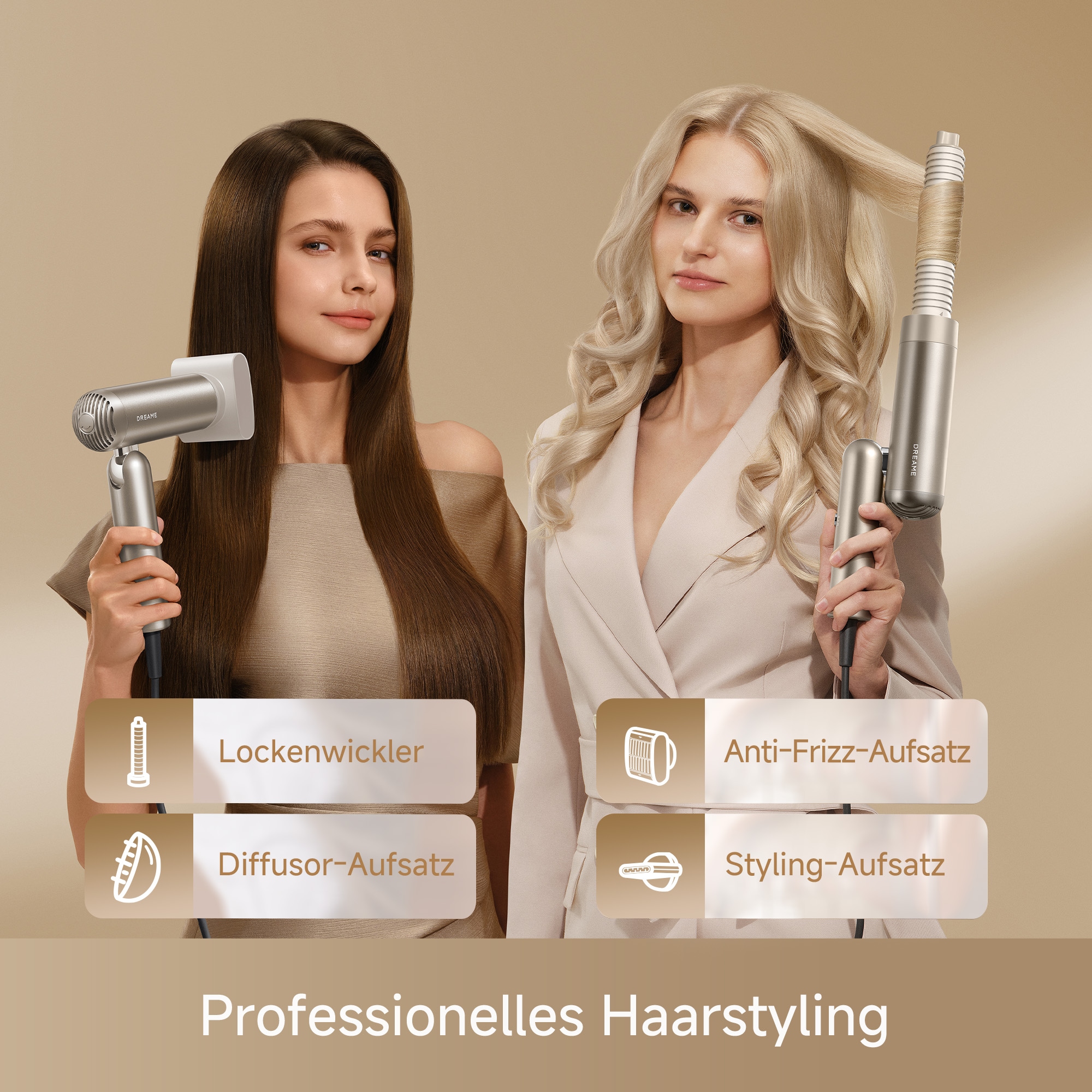 Dreame Haartrockner »Pocket Pro« 1.300 W 4 Aufsätze Hitzeschutz, Diffusor, Anti-Frizz, Lockenaufsätze