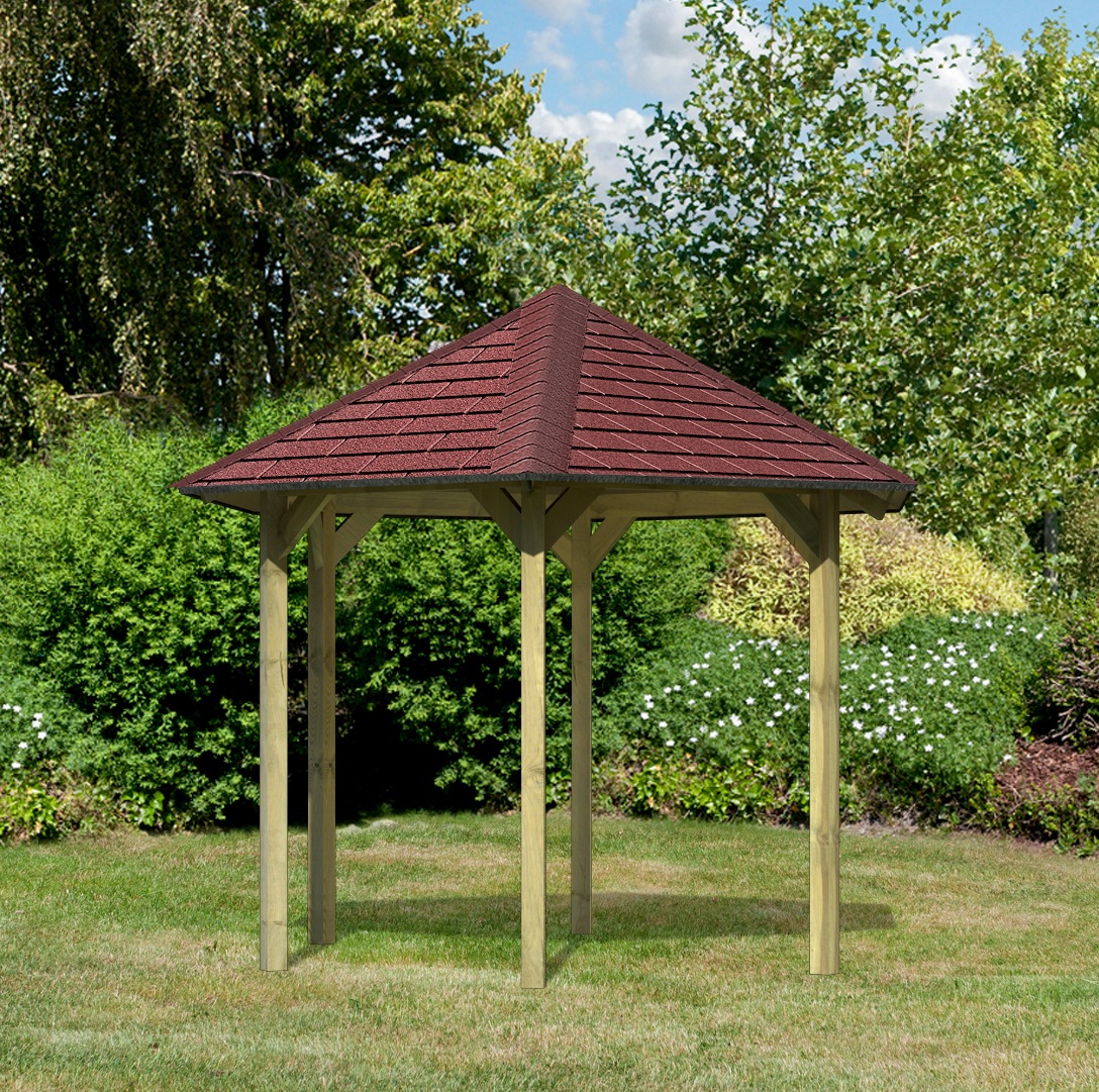 Karibu Holzpavillon »Madrid«, BxT: 349x302 cm, inkl. Dachschindeln und Pfostenanker