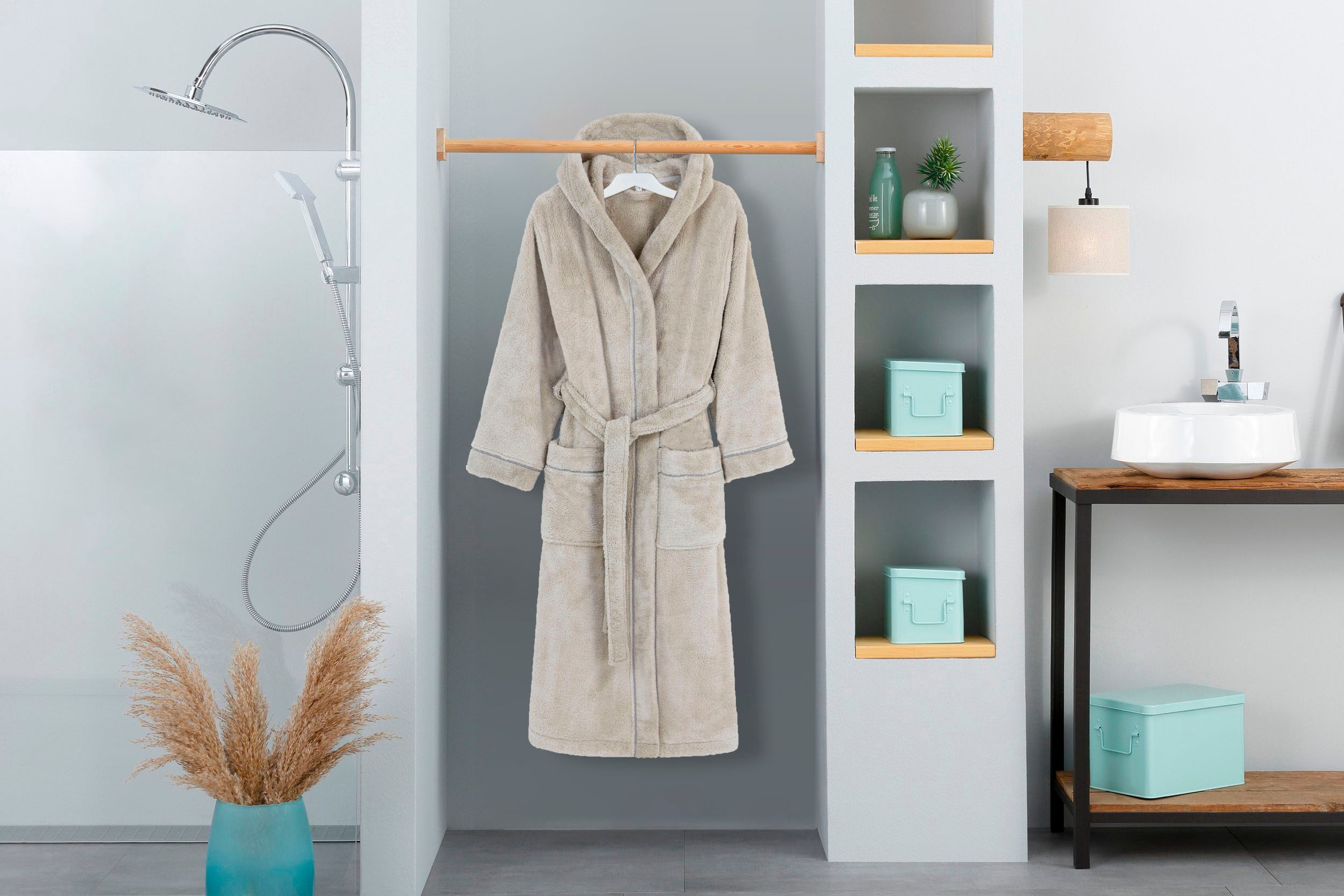 my home Unisex-Bademantel »Lillou, ideal für Sauna & Spa, Hotelbademantel, Morgenmantel«, (1 St.), kuschelig weicher Fleece, für Damen und Herren, XS-3XL