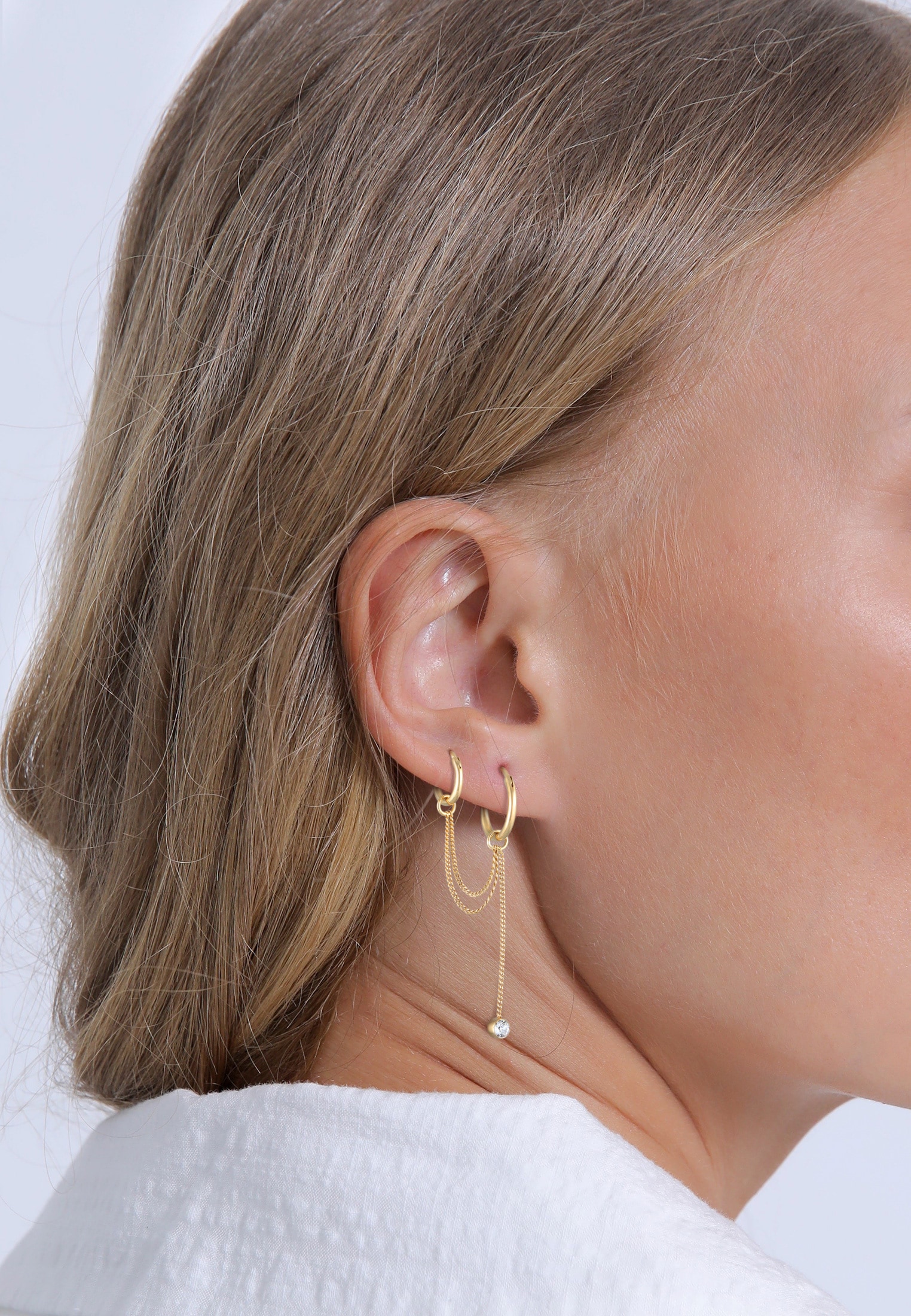 Elli Paar Creolen »Ohrringe Ear Chain Creolen Kristall Modern 925 Silber«