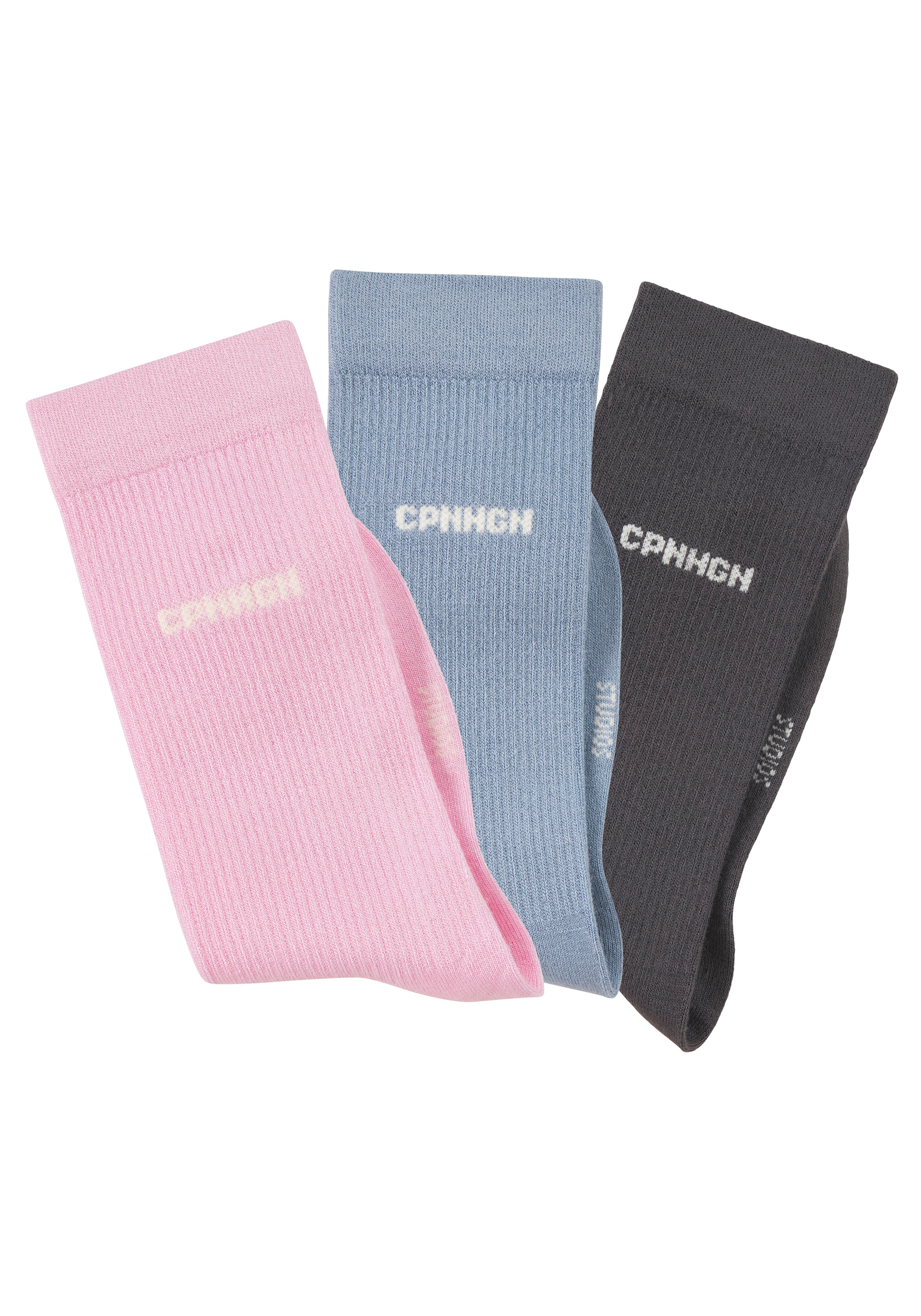 Copenhagen Studios Basicsocken Packung, 3 Paar tlg. mit Rippstruktur und Stickerei