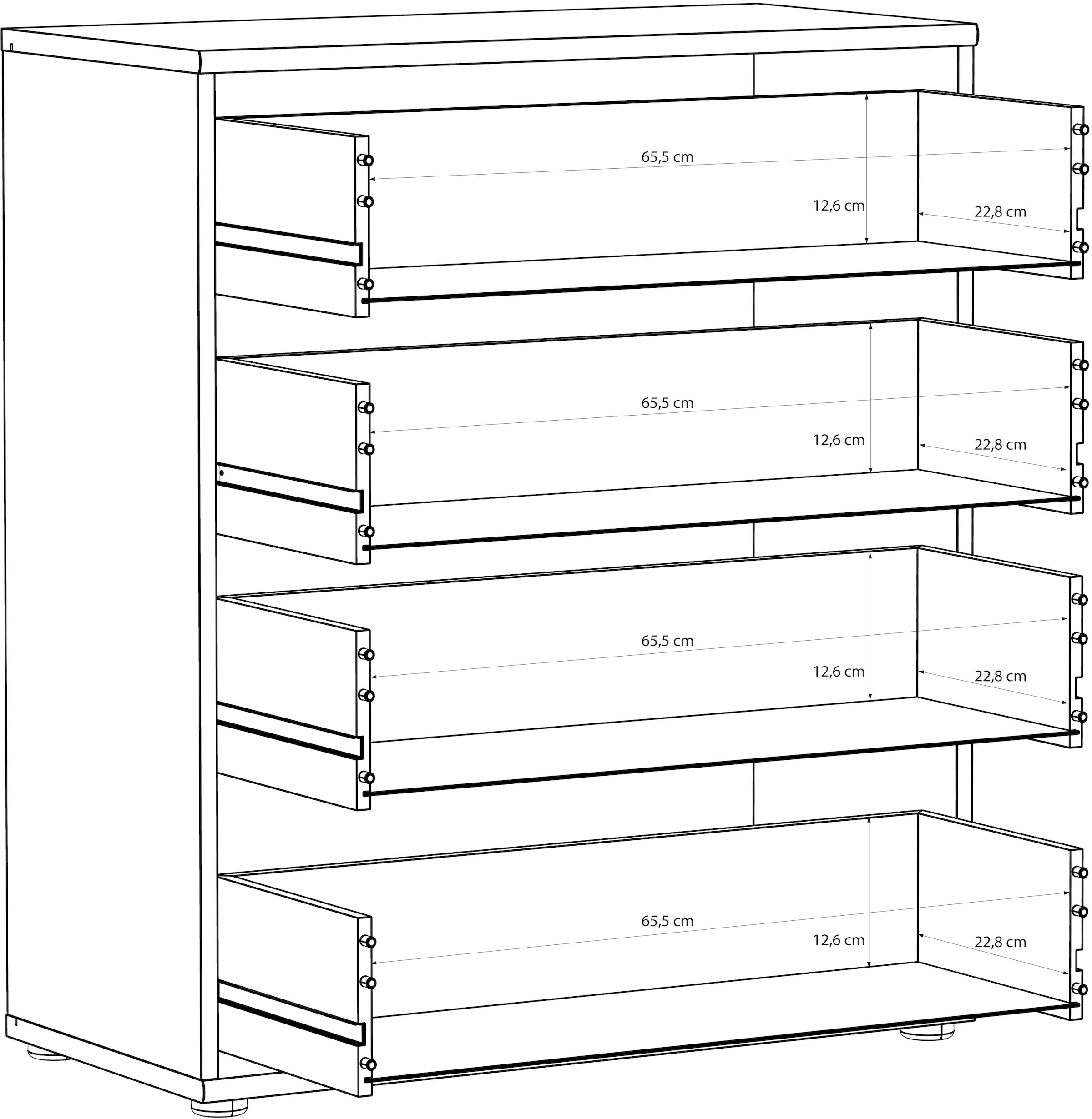 FORTE Kommode »Tempra, Kommode, 4 Schubkästen , Höhe 85,5 cm« Breite 73,7 cm
