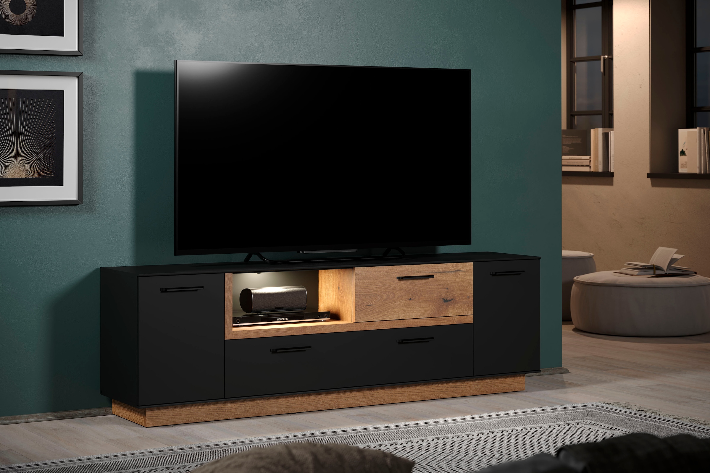 INOSIGN TV-Bank »Premont«, (1 St.), Eleganter, zweifarbiger TV-Schrank - Lowboard mit Soft-Close
