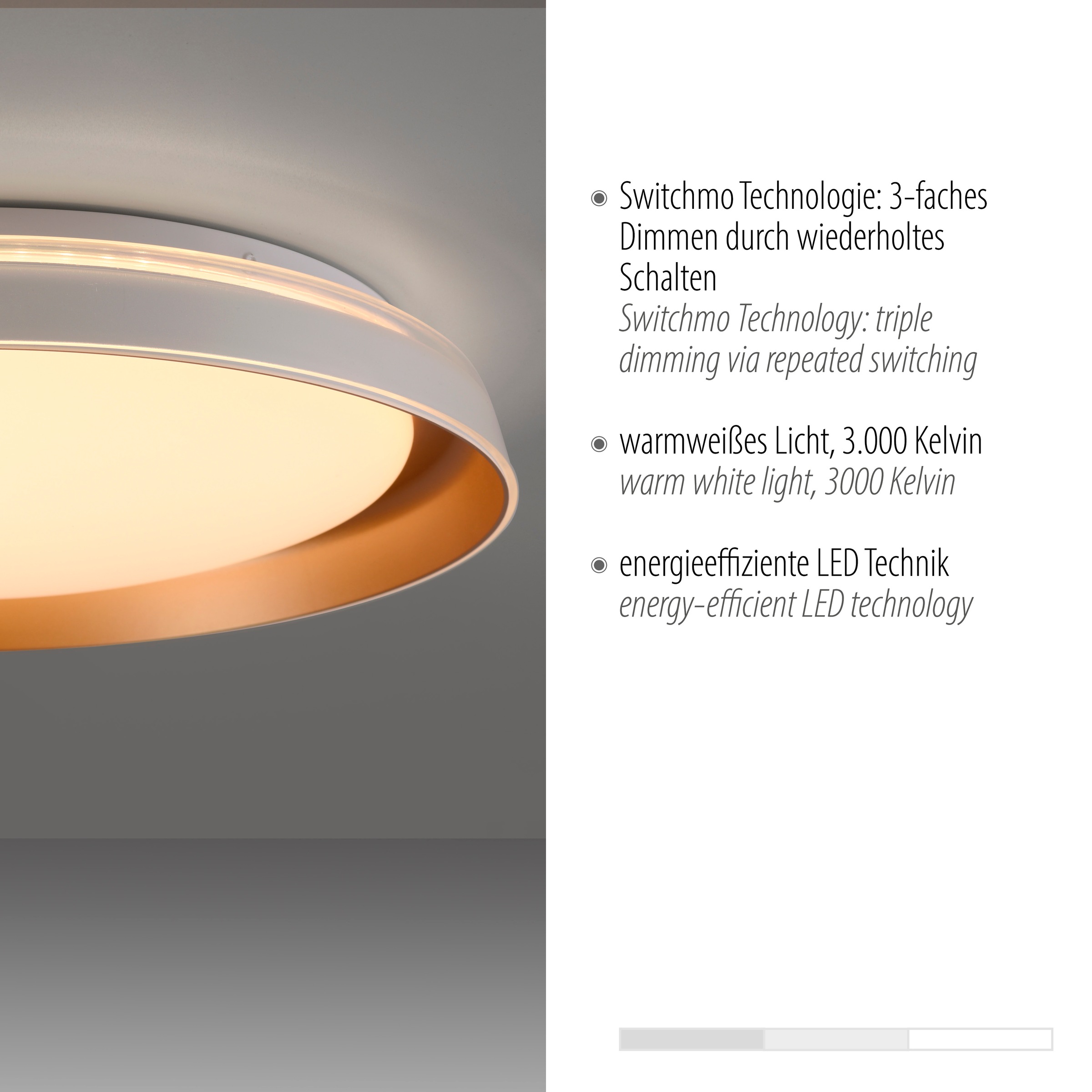 JUST LIGHT Deckenleuchte »SATI«, 1 flammig, Leuchtmittel LED-Board | LED fest integriert, LED, dimmbar, Switchmo, Memory, nach Trennung vom Netz