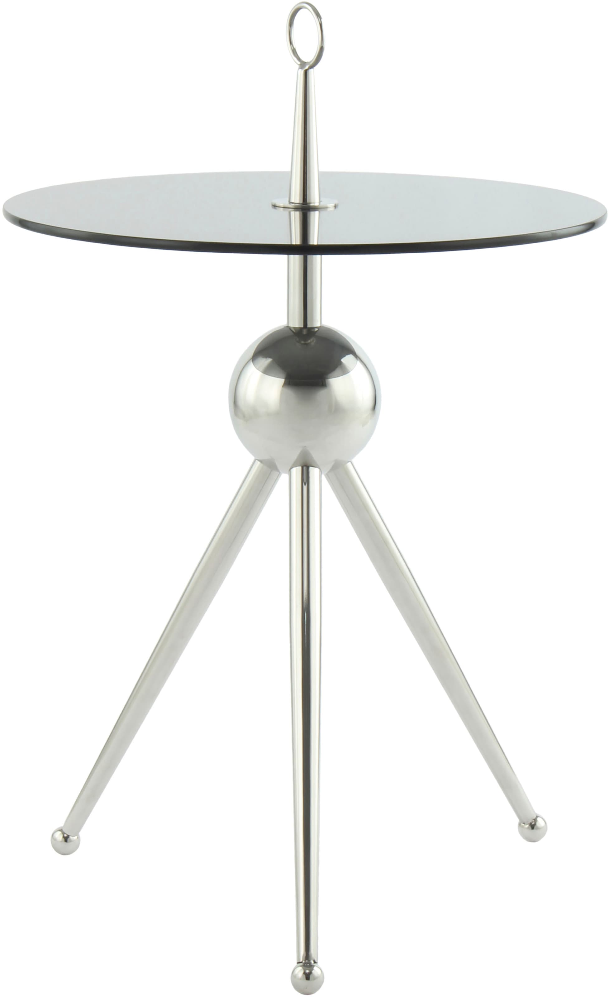 Kayoom Beistelltisch »Ontario 325, Runde Glasplatte aus Sicherheitsglas, 100% Edelstahl«, (1 St.), Minimalistisch, Gestell in Tripod-Design, mit Tragering