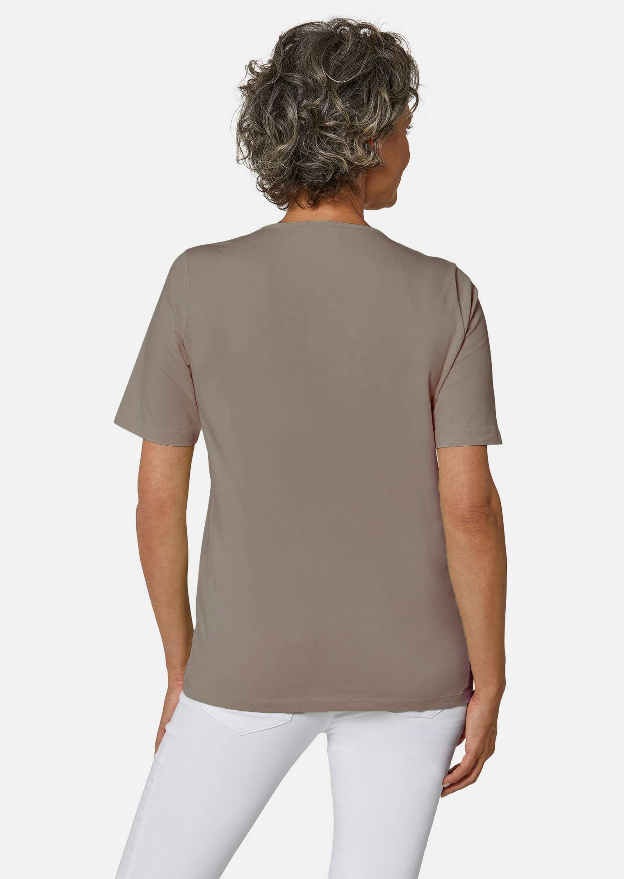 GOLDNER Kurzarmshirt »Kurzgröße Rundhalsshirt mit Häkelspitze«