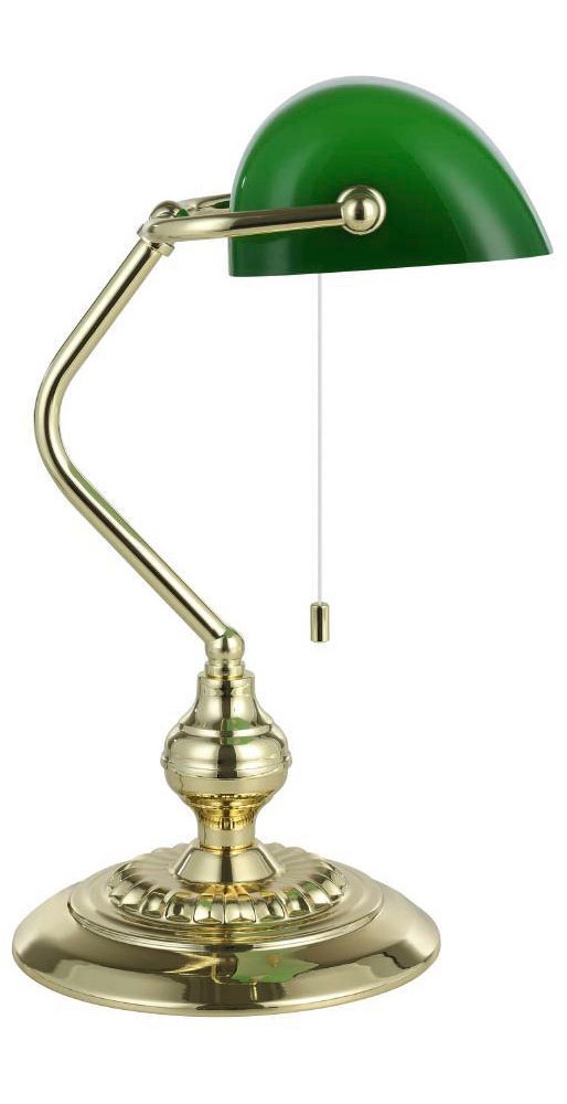 EGLO Tischleuchte »BANKER«, 1 flammig, Leuchtmittel E27 | ohne Leuchtmittel, Lampe für Schreibtisch, in messing und grün, mit Zug-Schalter, E27