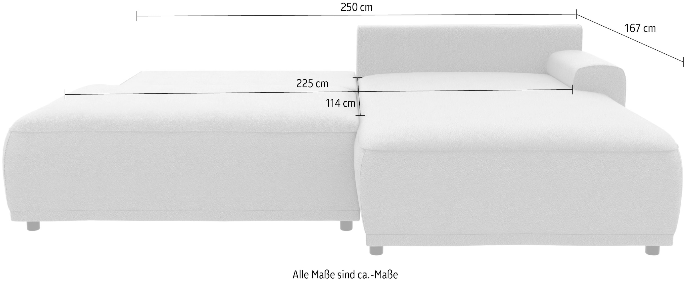 TRENDMANUFAKTUR Ecksofa »Fordon II, Schlafsofa mit Bettkasten, Couch in L-Form, Breite 250 cm«, in Cordstoff HYPER, betongrau, Armlehne rechts